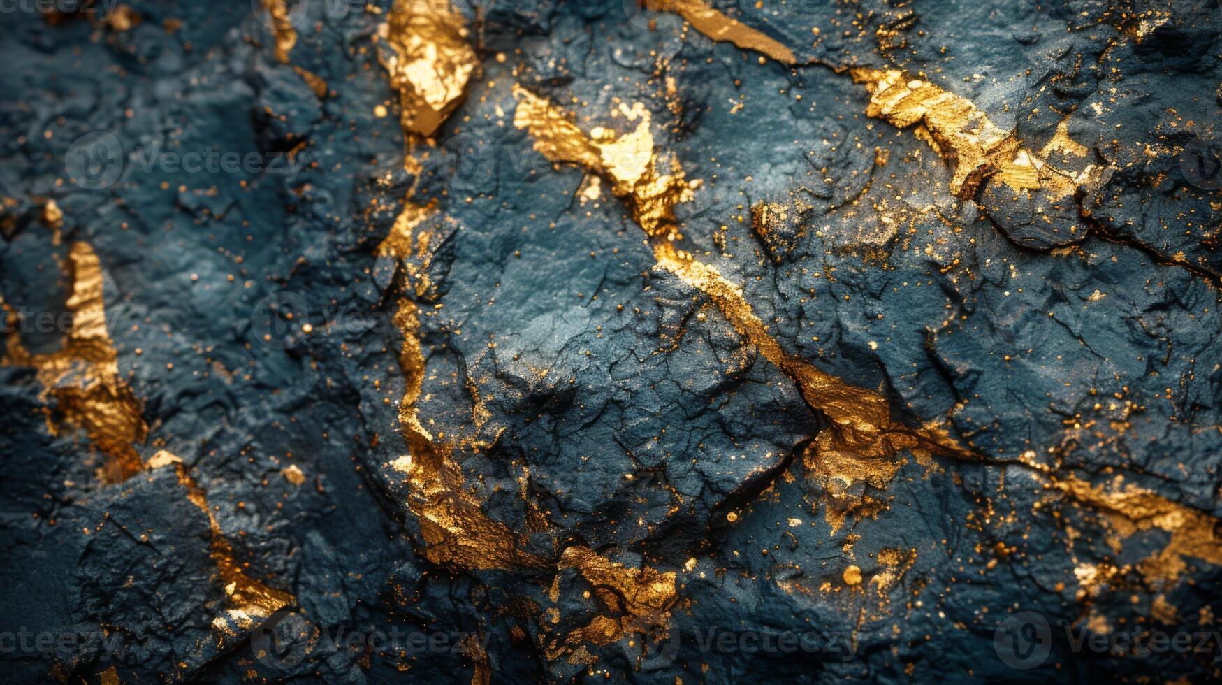 Textured surface displays vibrant gold streaks intertwined with deep blue and gray stone, highlighting the natural beauty of minerals in an artistic portrayal of geology. photo