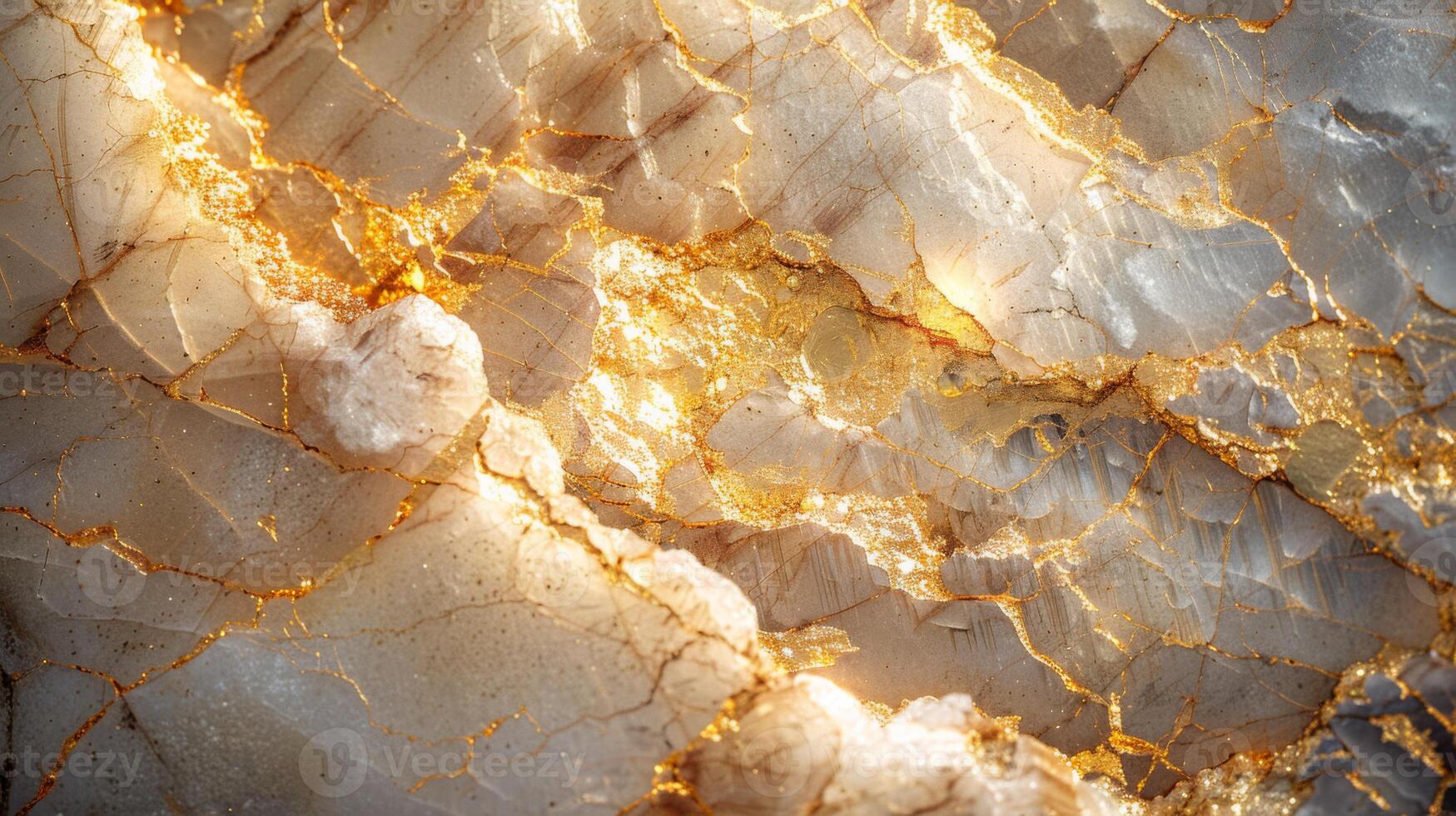 Golden veins weave through a stunning geological formation, highlighting intricate mineral textures that reflect light beautifully, found in a natural rock formation. photo