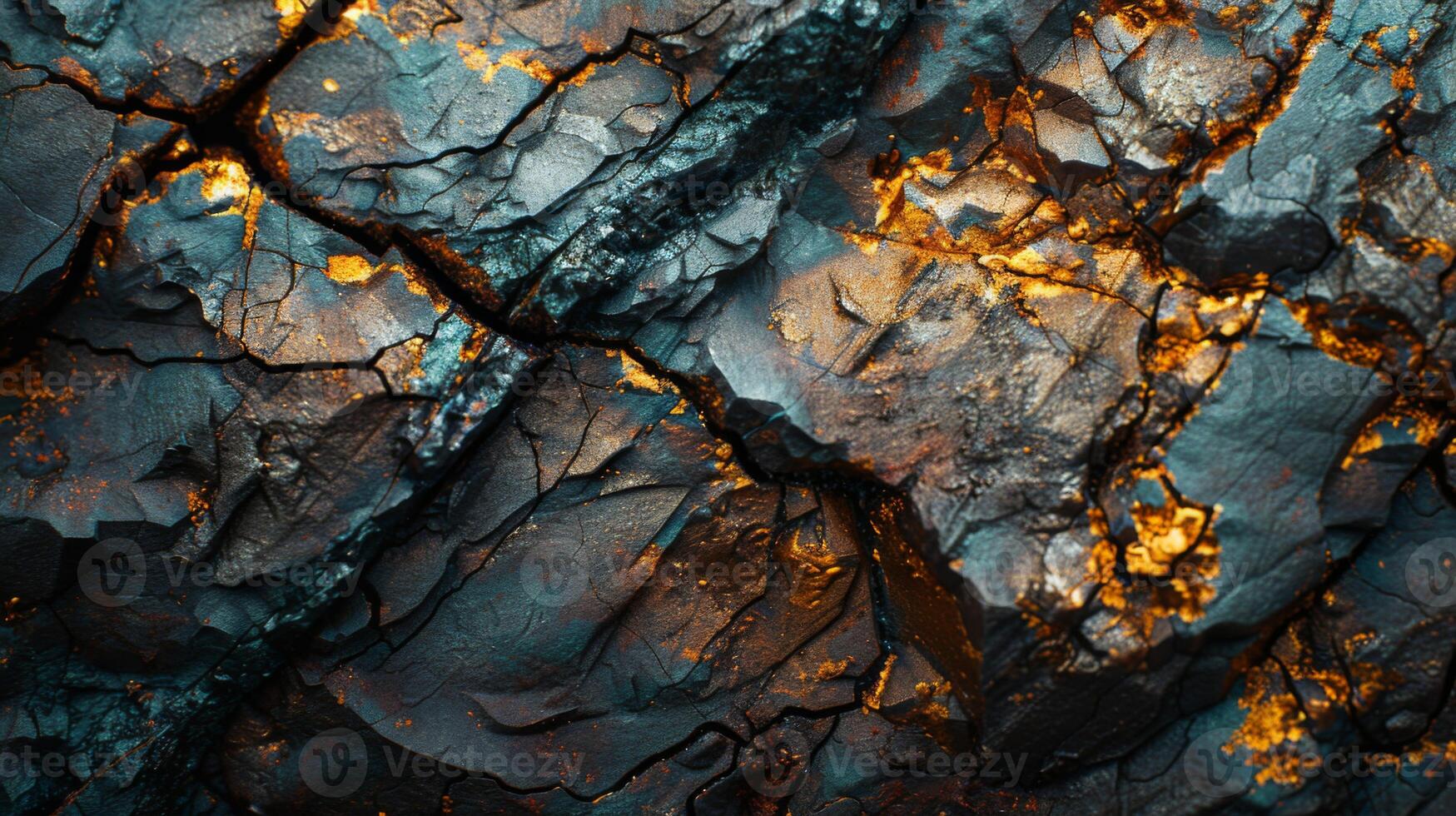 Vivid mineral deposits reveal complex textures and shimmering hues on the surface of the rock, providing a glimpse into the geological diversity found in this natural environment. photo