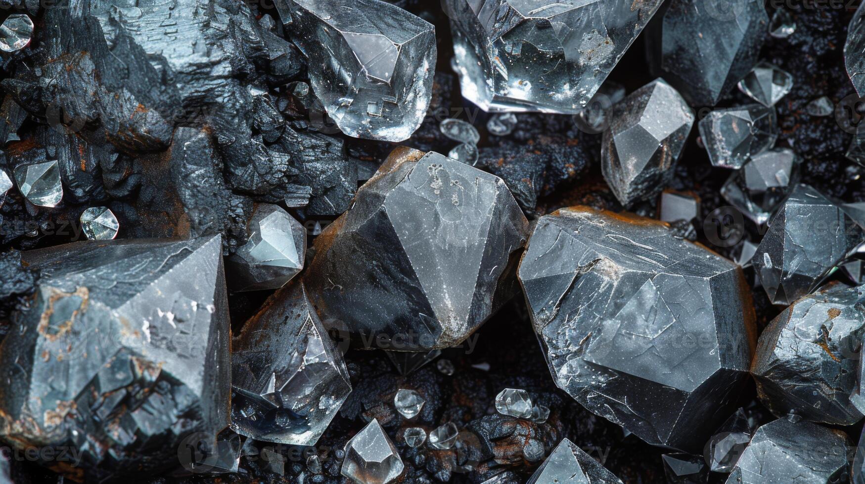 Intricate arrangement of sharp crystals showcases their natural beauty and reflective qualities, highlighting textures and facets in a stunning display of mineral diversity. photo