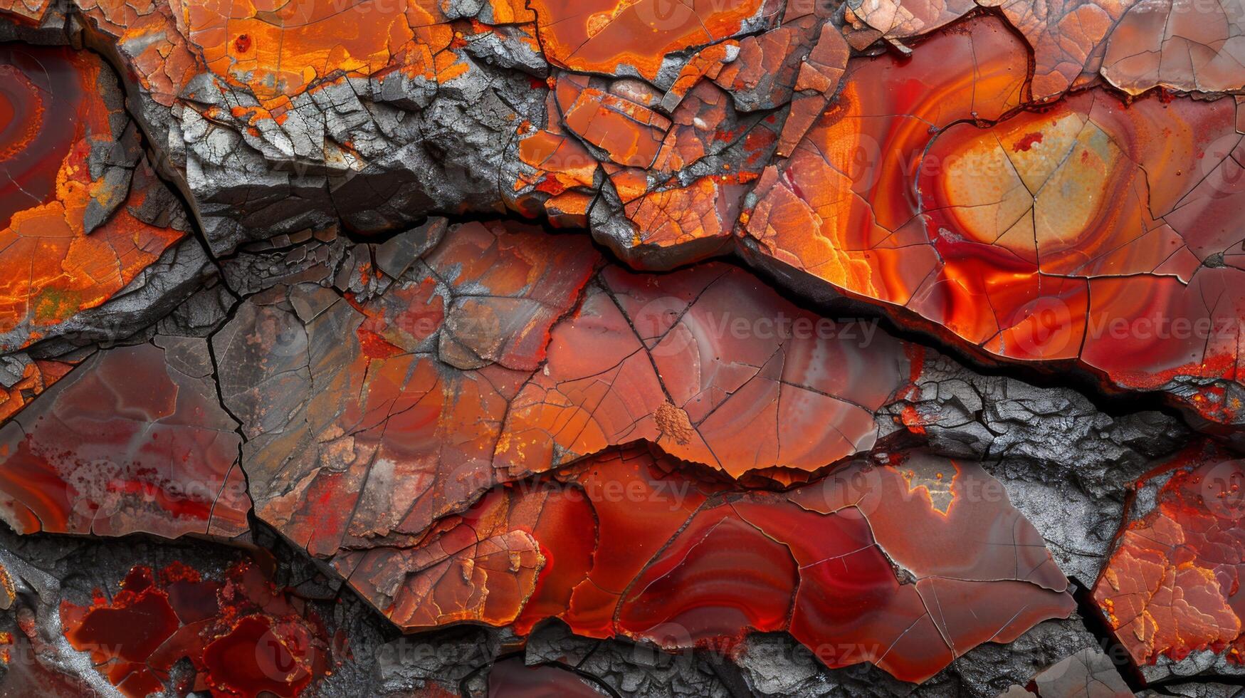 This close up view reveals striking shades of red and orange within stunning agate stone, highlighting the natural patterns and textures formed over time. photo