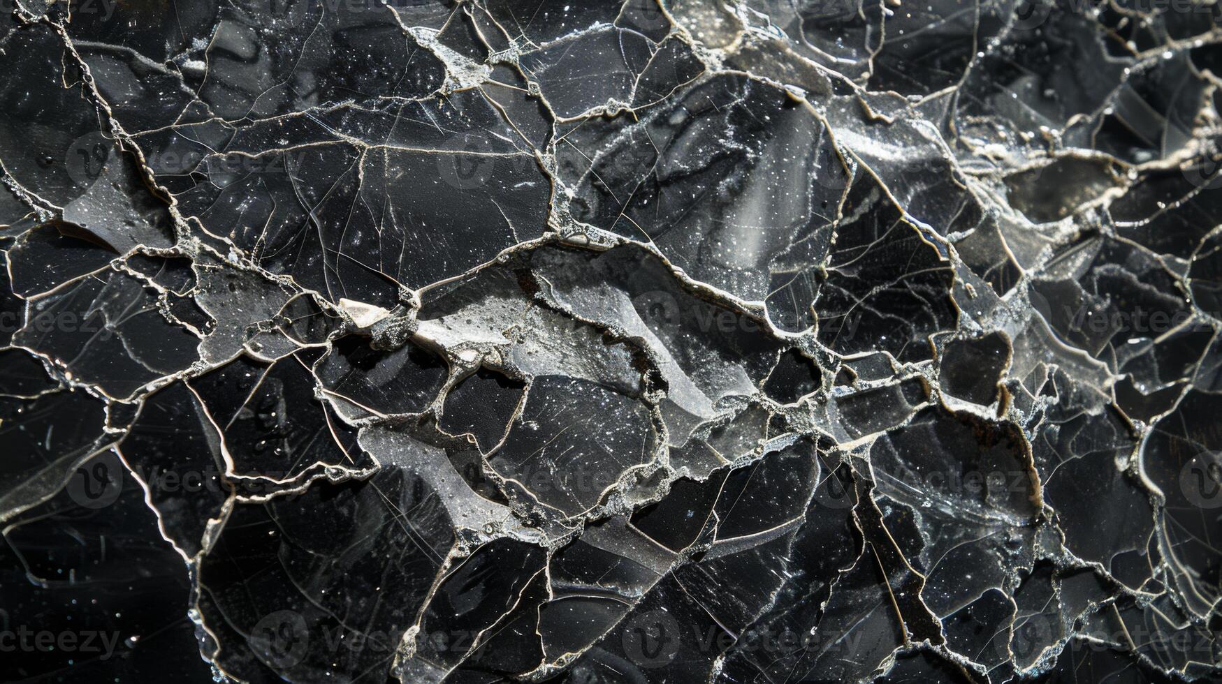 Highly detailed texture reveals a rock surface filled with unique cracks and patterns, emphasizing the beauty of natural geology in muted tones. photo