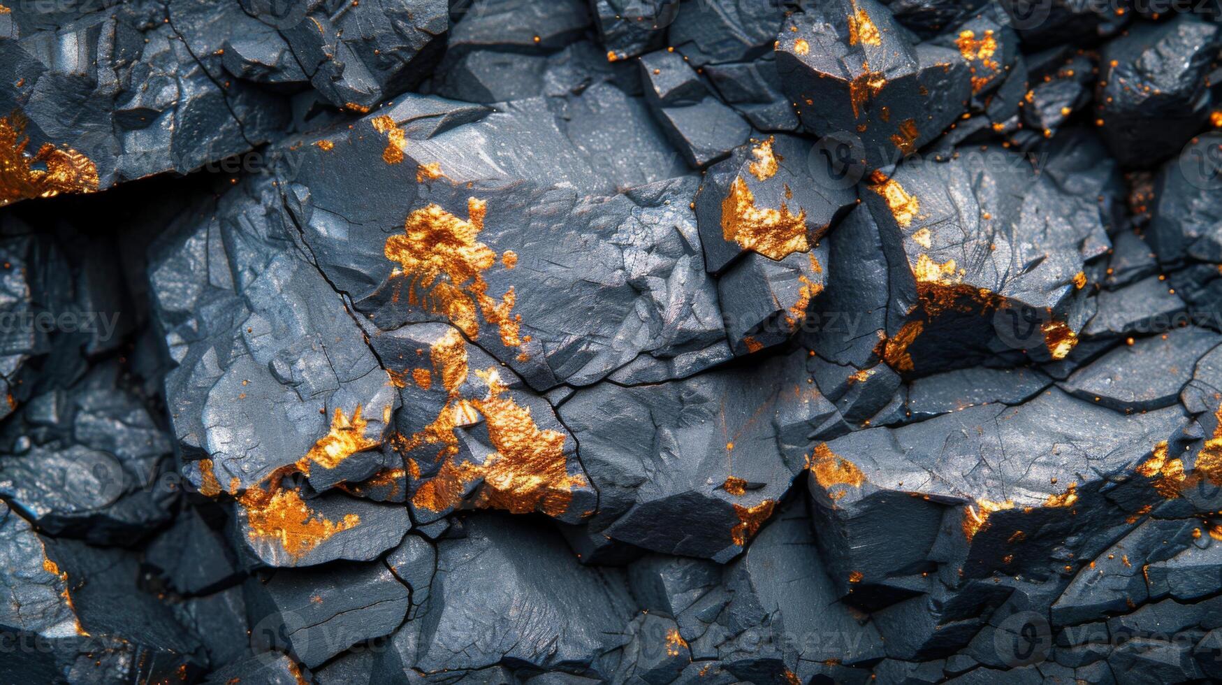 Rich textures of dark rock highlight the striking presence of shimmering gold veins. The mineral formation displays a unique contrast, revealing natural beauty in geology. photo