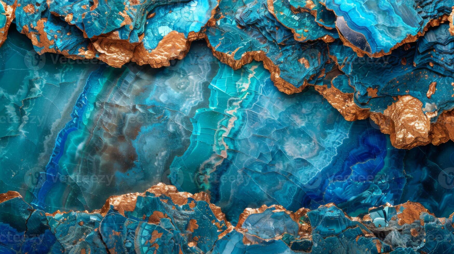 Vibrant blue stone formations exhibit stunning patterns, with golden accents enhancing the mineral's natural beauty, creating an eye catching visual effect. photo