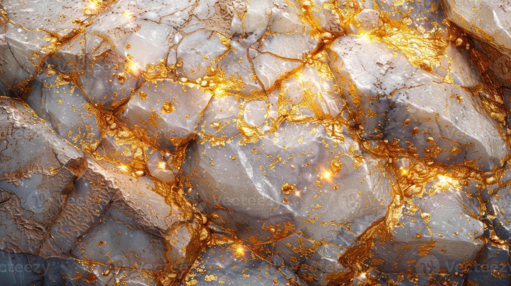 Intricate layers of gray rock are interspersed with vibrant gold veins, creating a captivating visual of mineral composition and geological processes in nature. photo