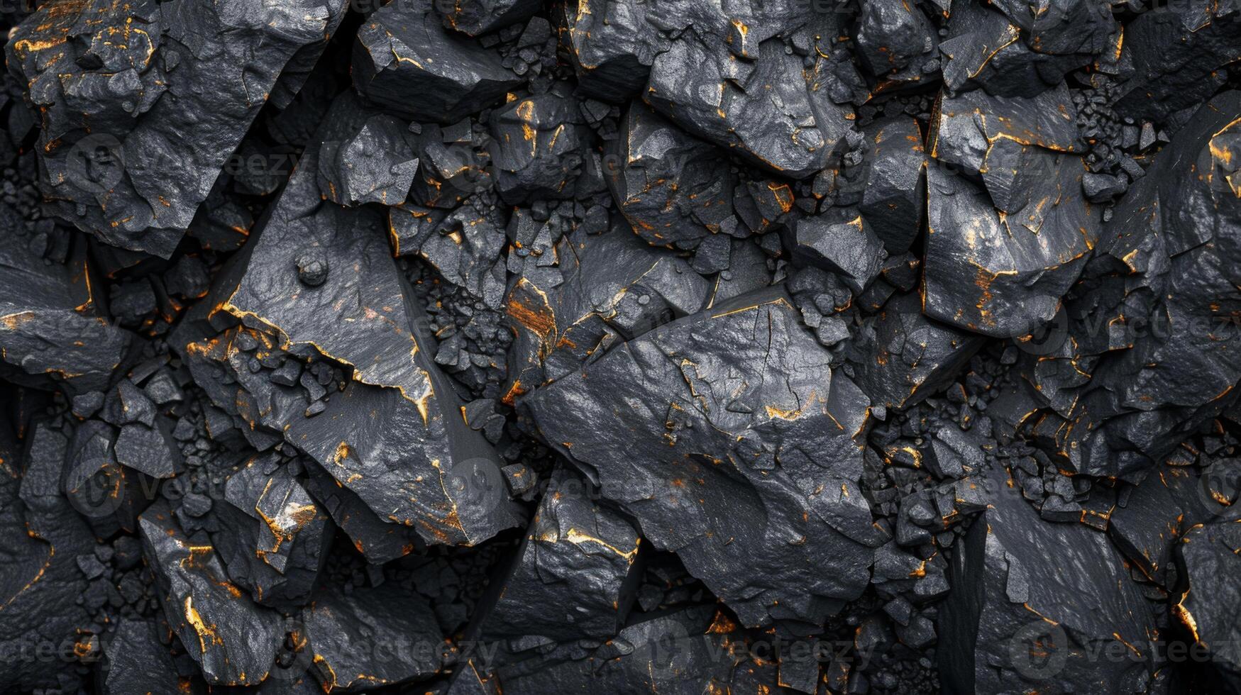 Rugged volcanic rock formations present a striking texture with dark surfaces and bright mineral patches shimmering under light, creating a captivating natural artwork. photo
