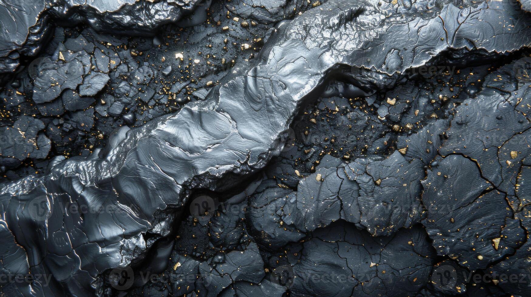 The surface features intricate grooves and cracks, highlighting the rich mineral content and layers of a volcanic rock formation in a remote region. photo