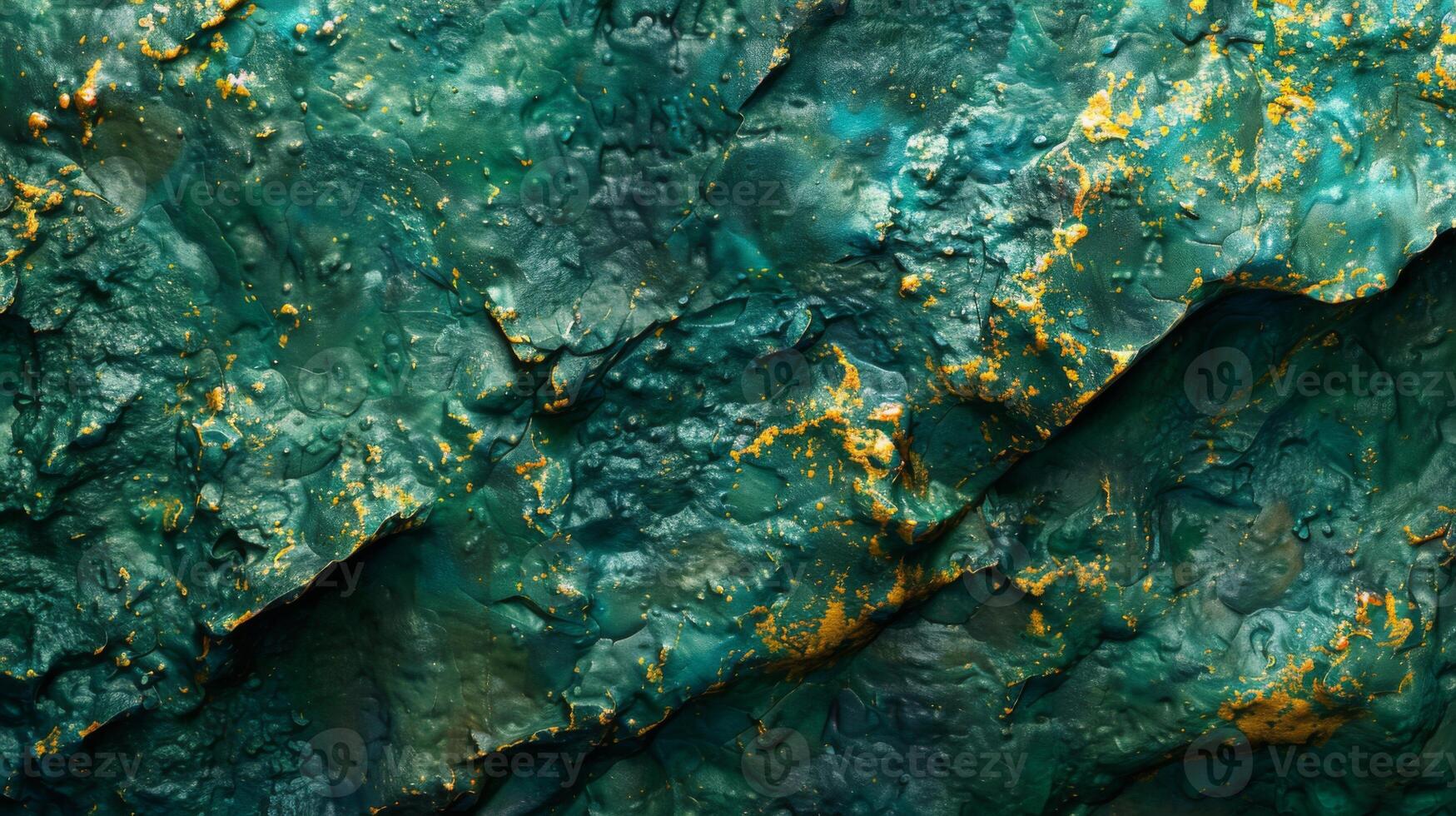 Intricate textures and patterns in shades of teal and gold create a visually stunning surface that appears to change with the light, revealing its unique structure and allure. photo