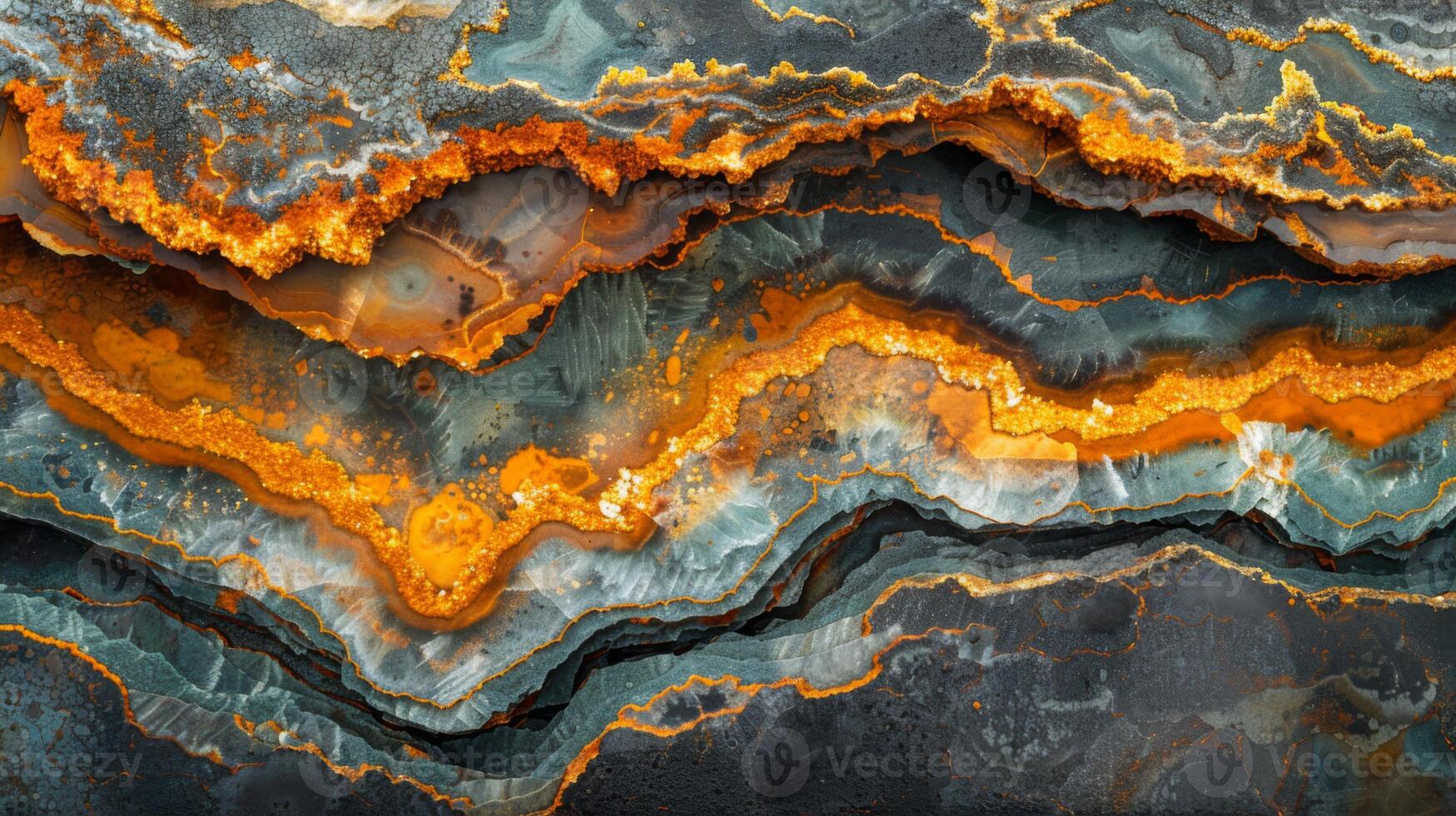 Beautiful stratified agate stone displays striking bands of orange, gray, and black minerals, highlighting a natural wonder formed through geological processes over time. photo