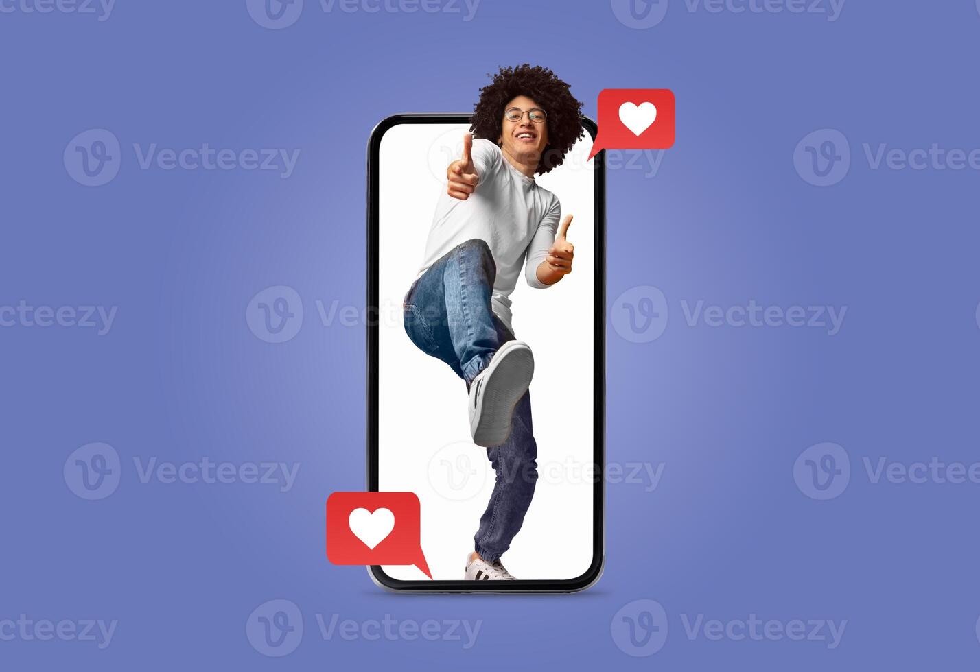 A person is enthusiastically interacting with a smartphone, showcasing messages of love and connection. This reflects the excitement of modern dating applications during Valentine's Day. photo