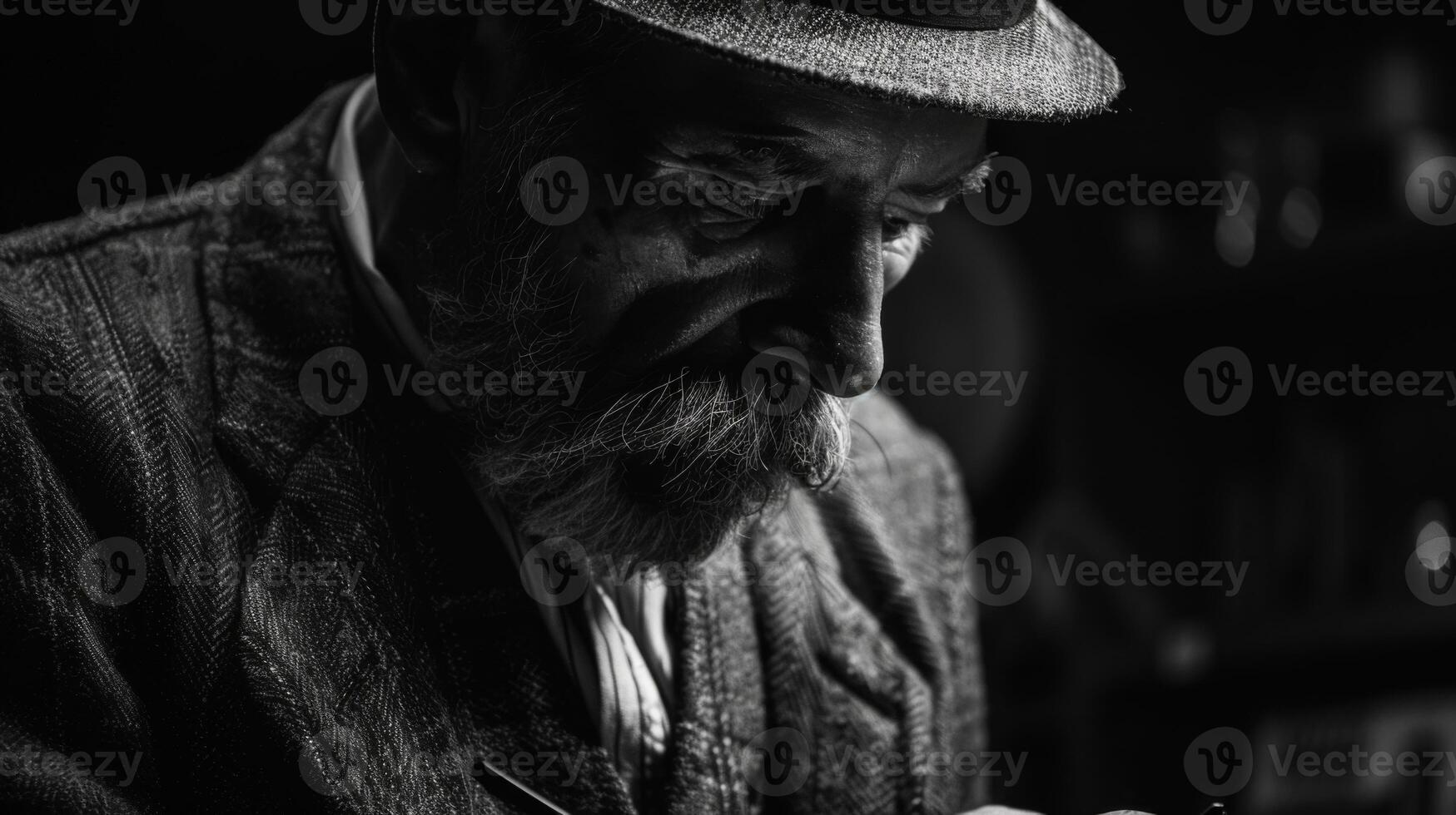 An artisan works meticulously in a dimly lit workshop, concentrating on intricate details. The warm atmosphere showcases the mastery of traditional craftsmanship as shadows play across aged surfaces. photo