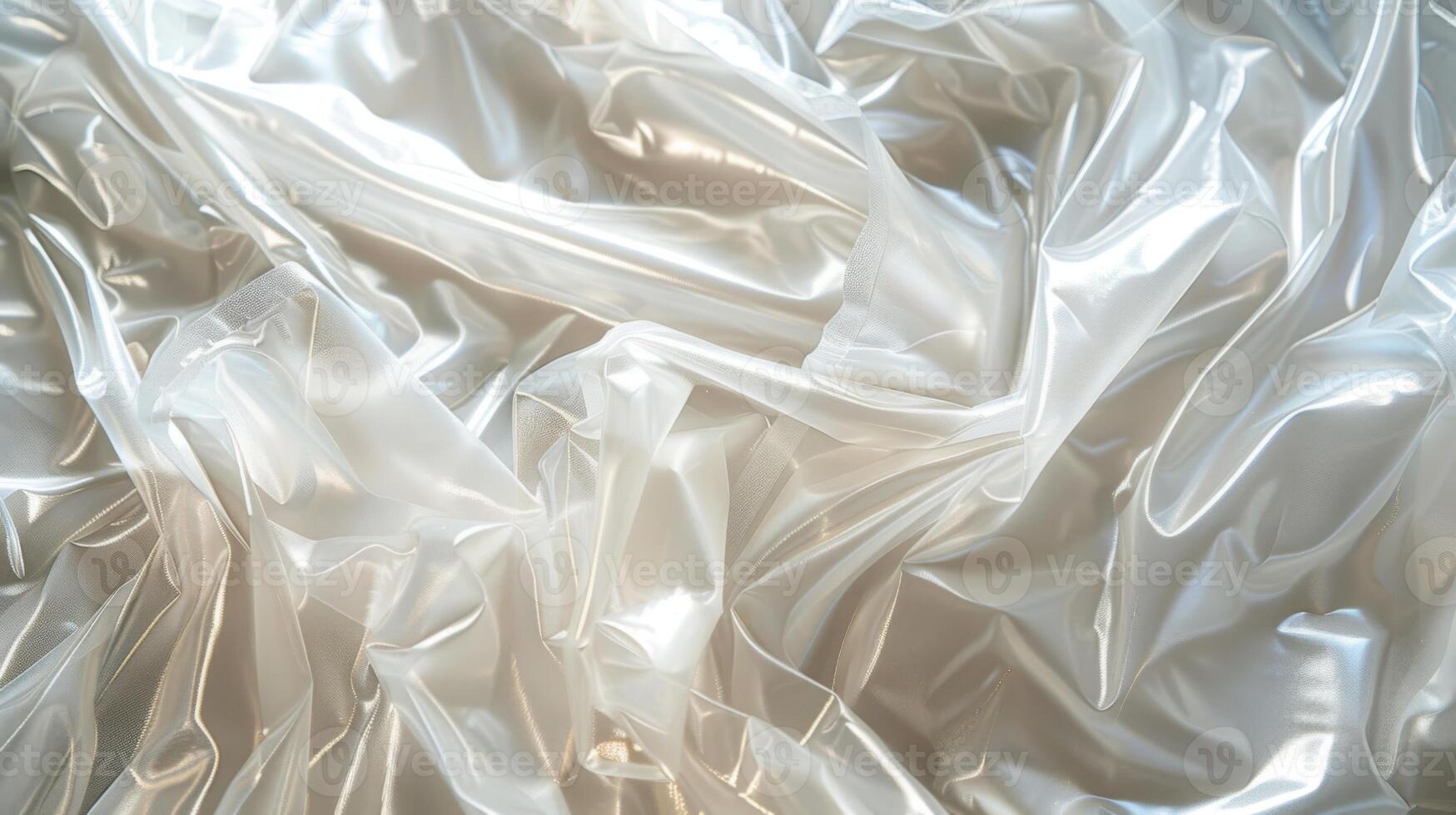 A transparent plastic sheet is spread out with visible wrinkles, reflecting soft light and creating an artistic atmosphere, suggesting a project in a creative workspace. photo