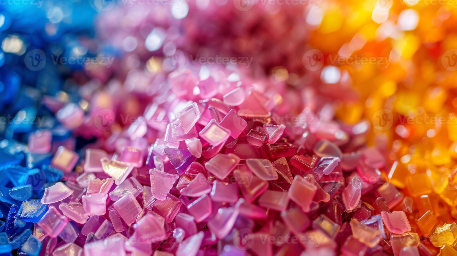 A vibrant collection of small plastic granules in shades of blue, pink, and orange creates a visually striking display suitable for innovative projects or manufacturing. photo