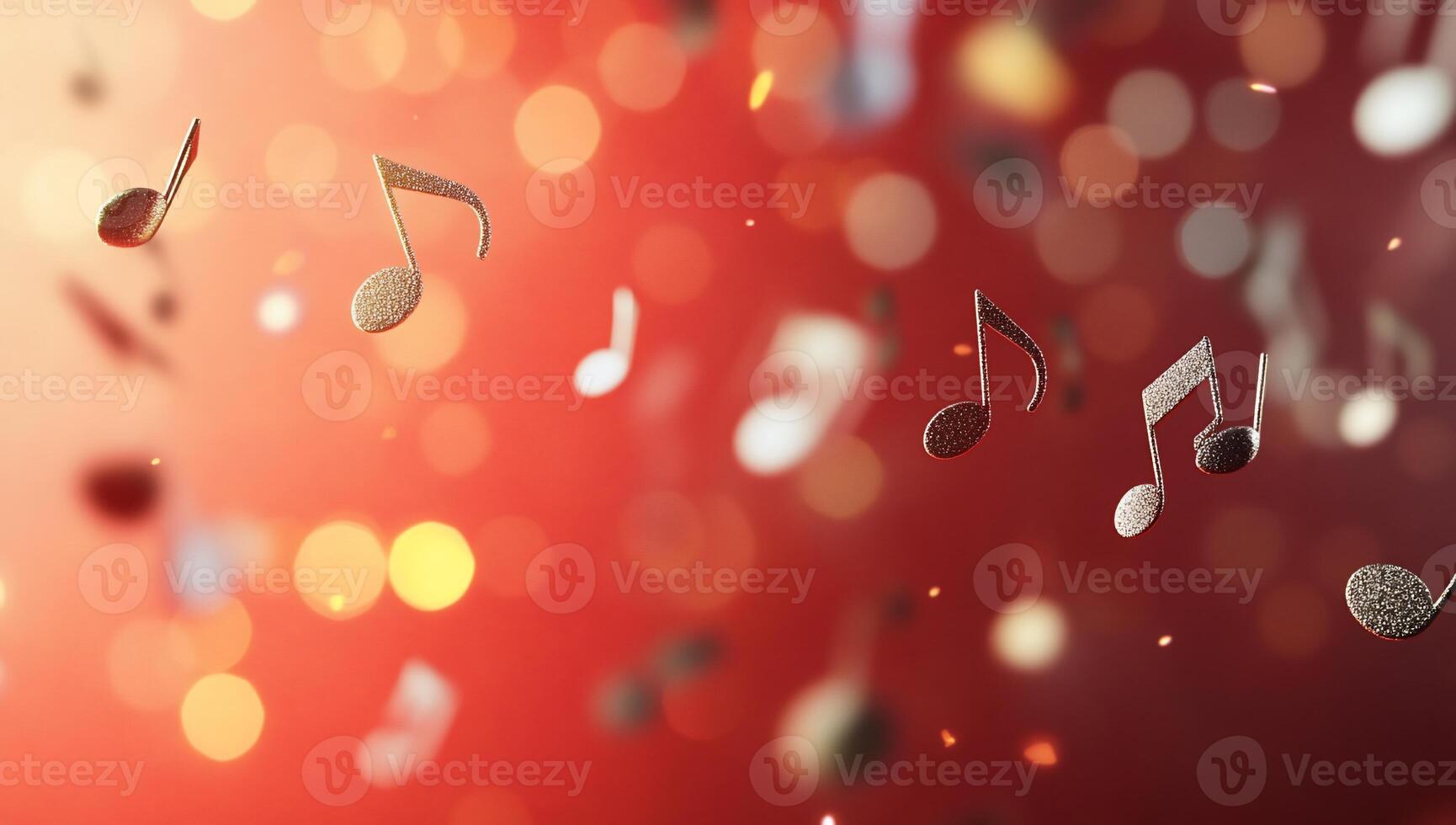 Abstract musical notes floating against a blurred, colorful background. photo