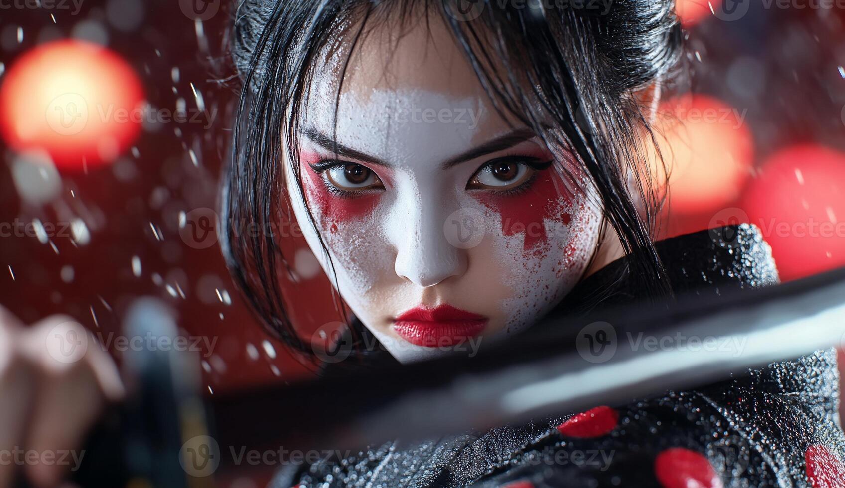 A fierce warrior with a sword, embodying strength and determination. photo