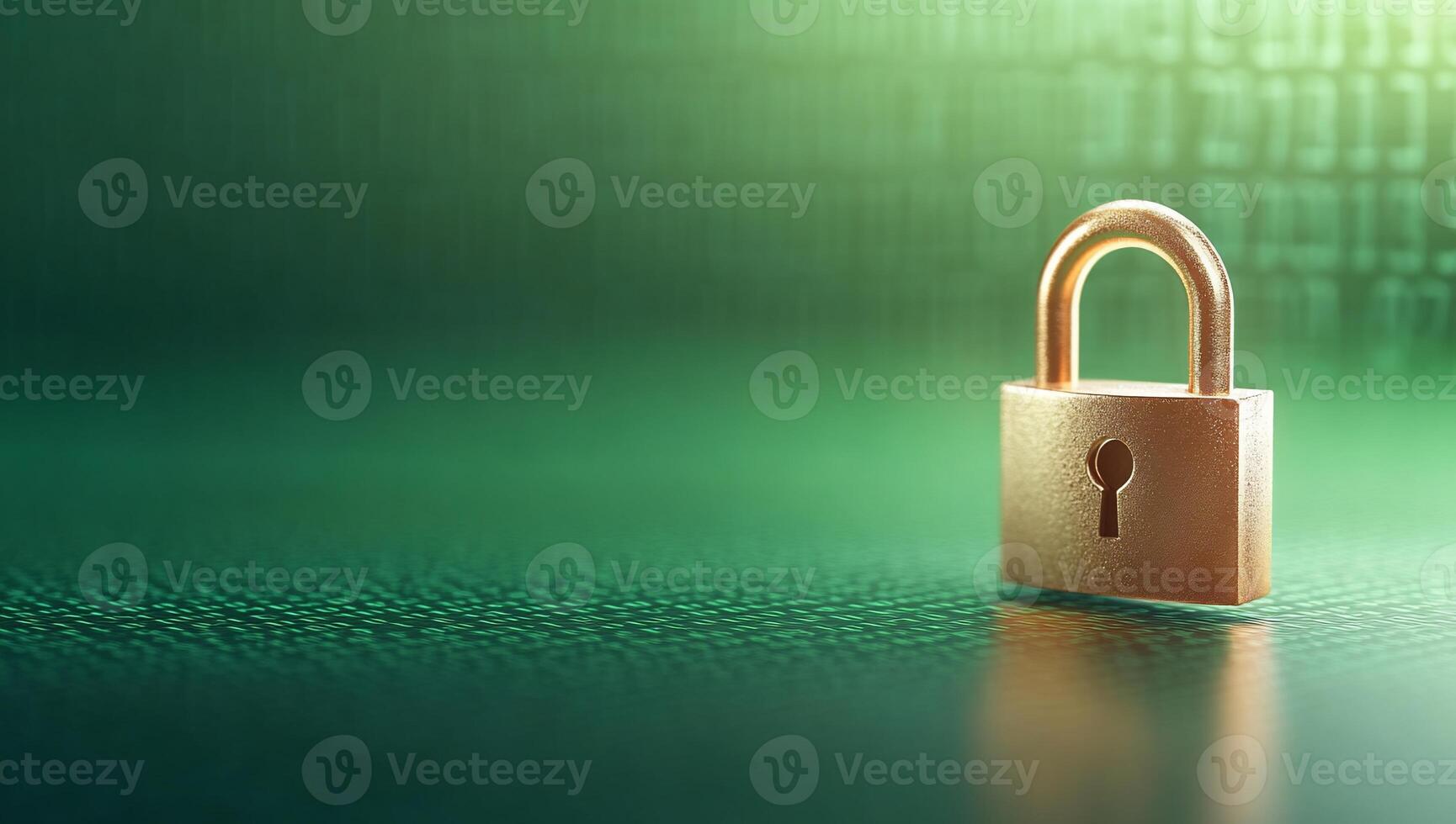 A golden padlock on a textured green background, symbolizing security. photo