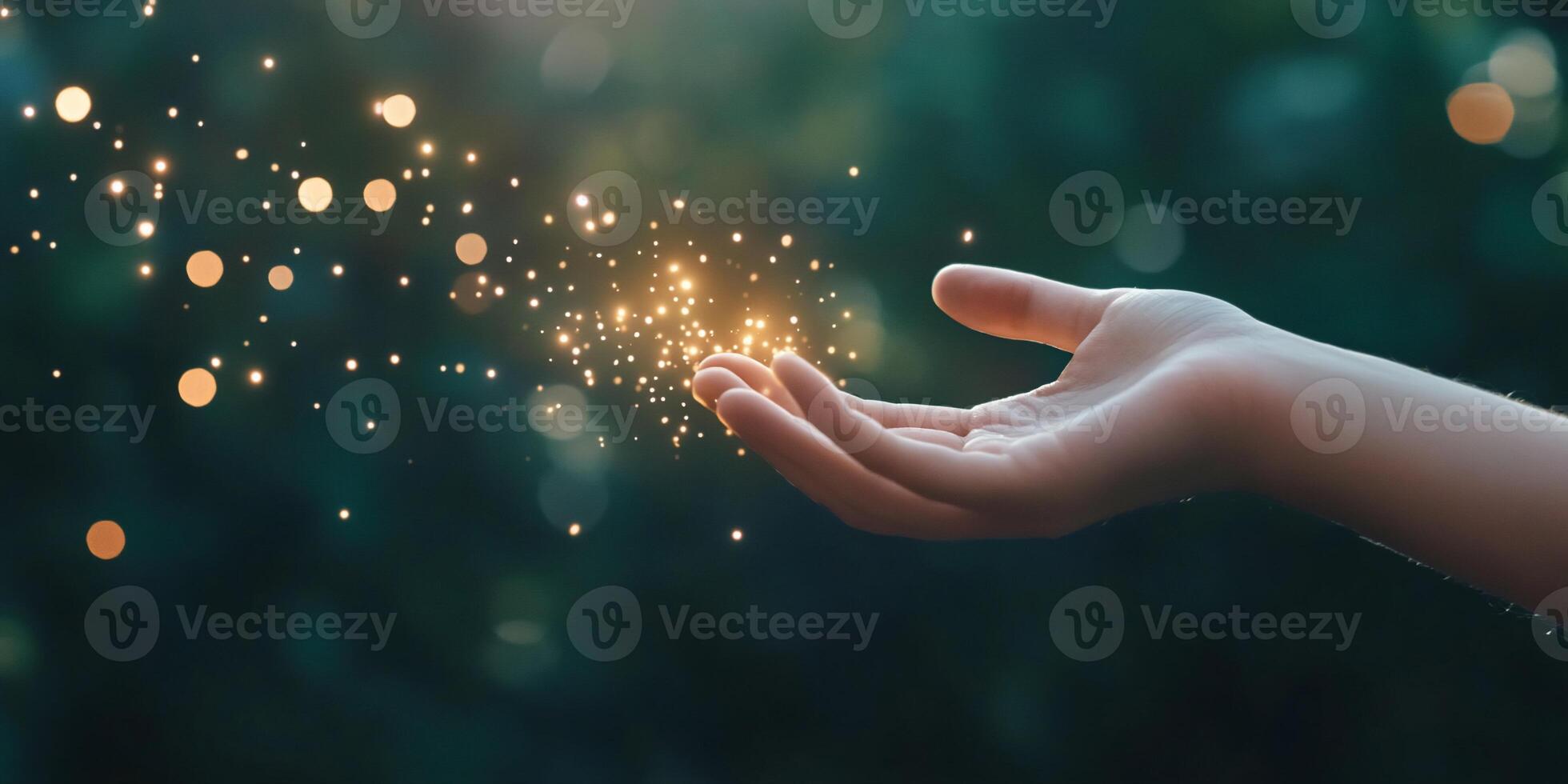 A hand releasing sparkles into the air, symbolizing magic and wonder. photo