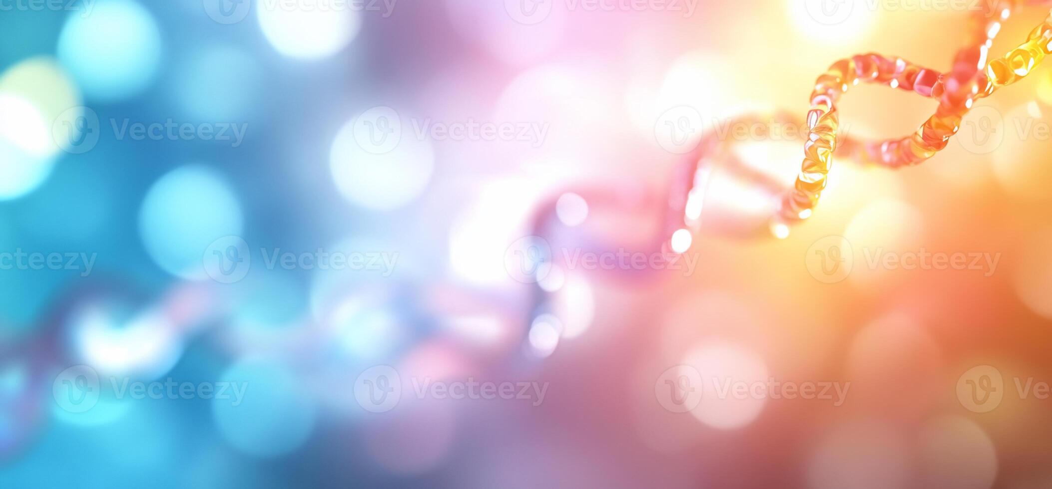 Abstract representation of DNA strands with colorful blurred background. photo