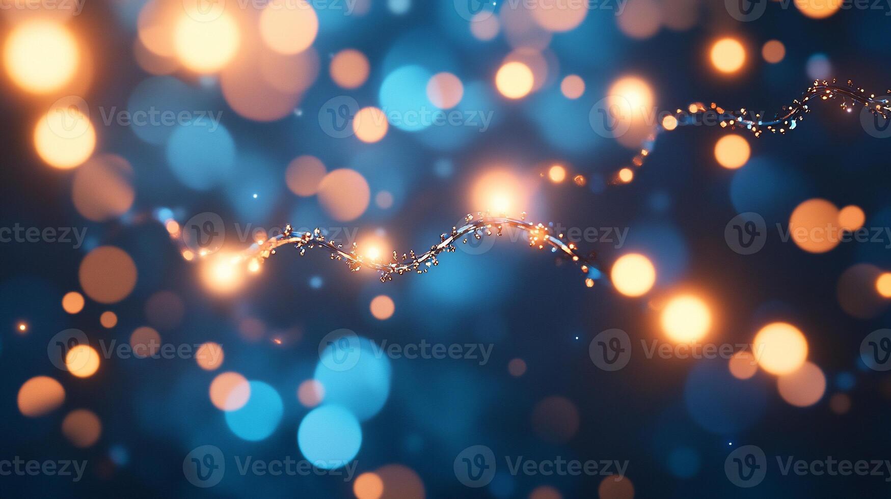 Abstract illustration of glowing orbs and flowing lines in blue and orange. photo
