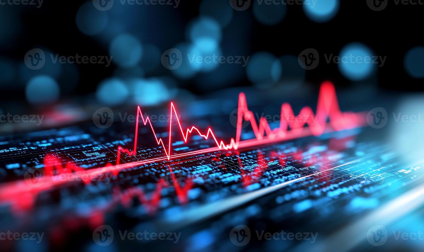 A digital representation of a fluctuating data graph on a dark background. photo