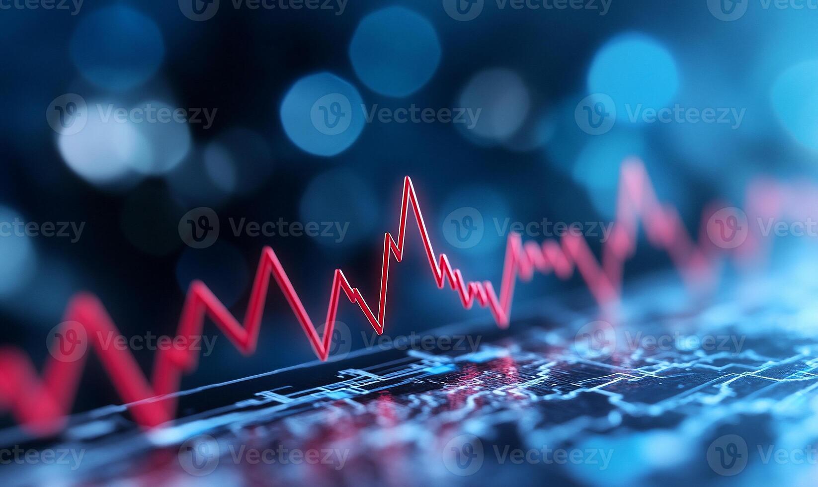 A digital graph displaying fluctuating data trends on a blurred background. photo