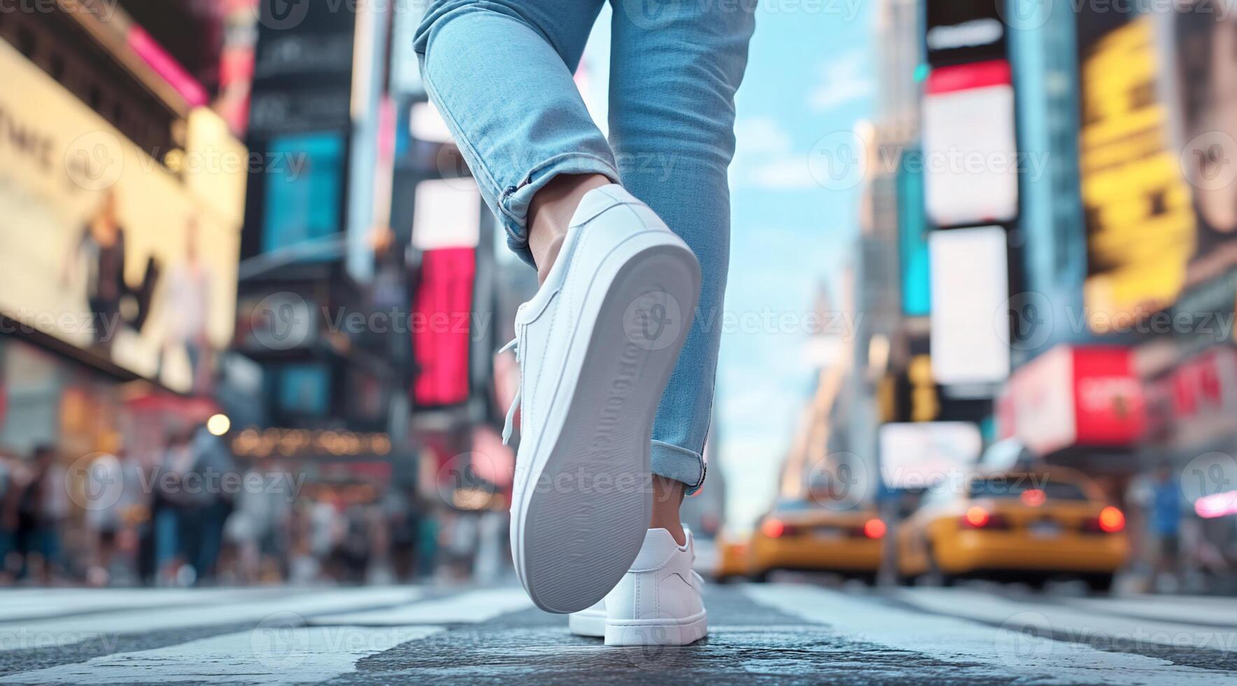 A person walking in Times Square, showcasing urban lifestyle and energy. photo