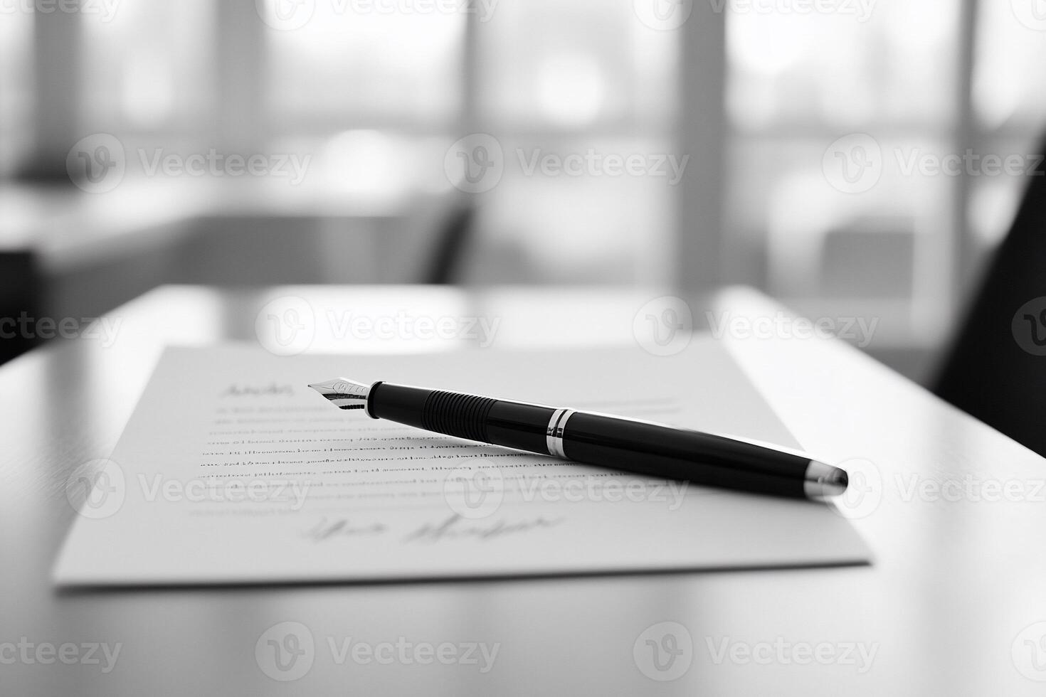 A pen rests on a document, suggesting a formal agreement or signature. photo