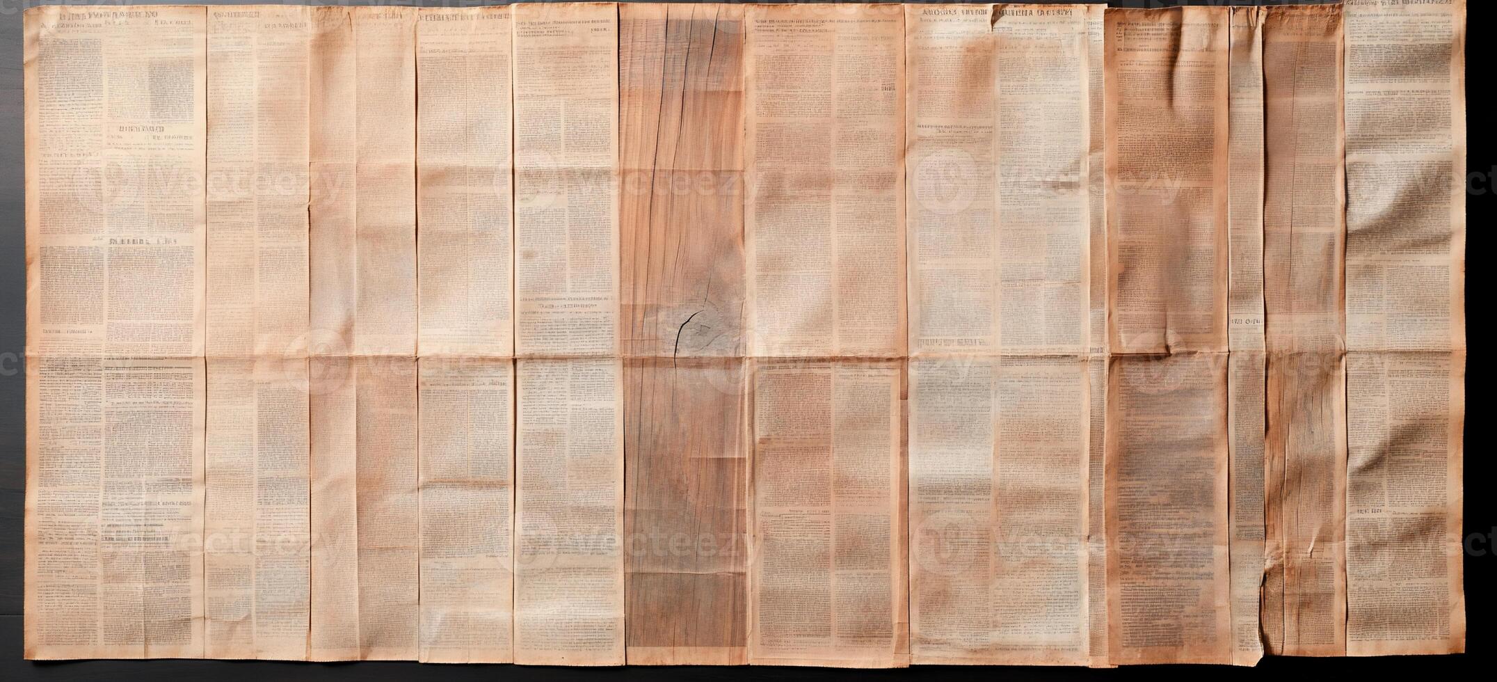 A large, folded newspaper displaying various articles and text. photo
