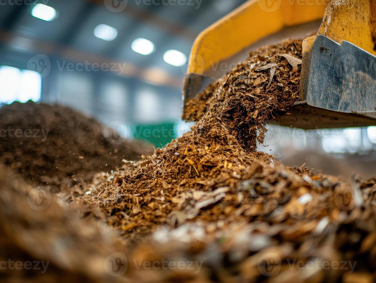 Industrial Wood Chipper Processing Wood Chips in a Modern Factory Setting with Blurred Background photo