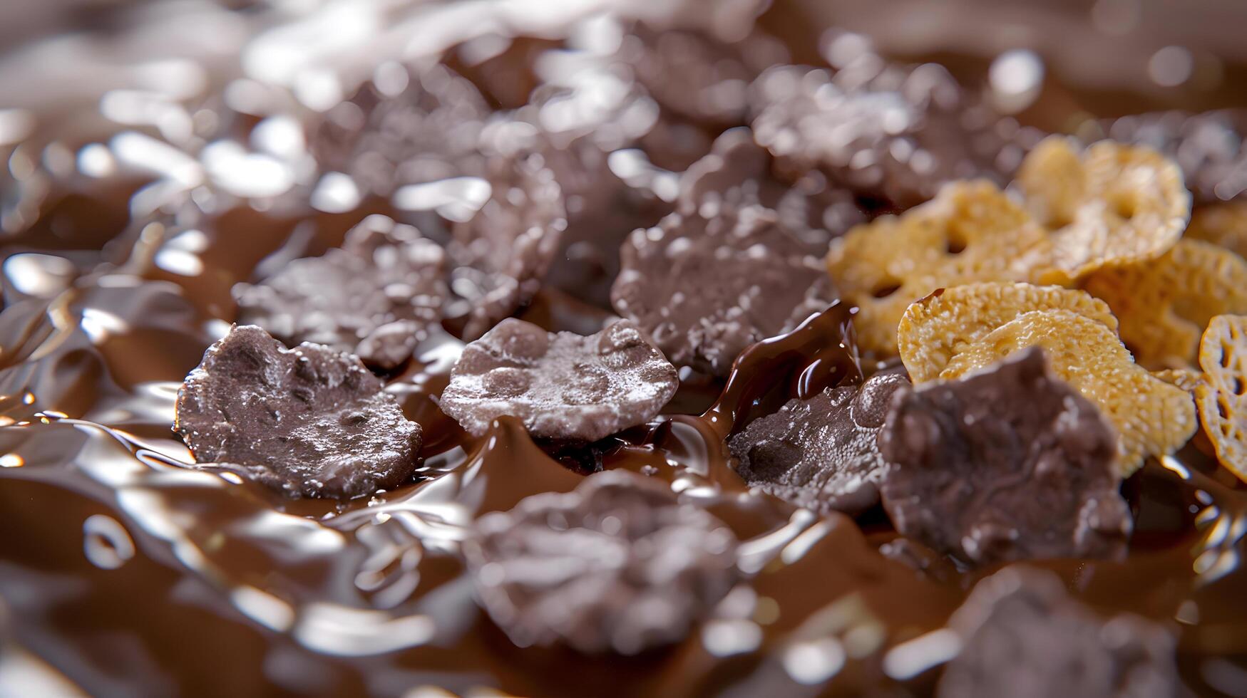 chocolate cereal in milk with crispy flakes photo