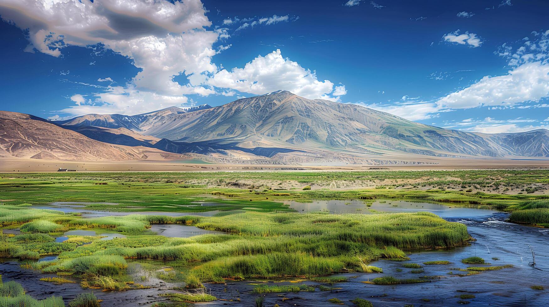 lush green valley with mountains in the background under a bright sky photo