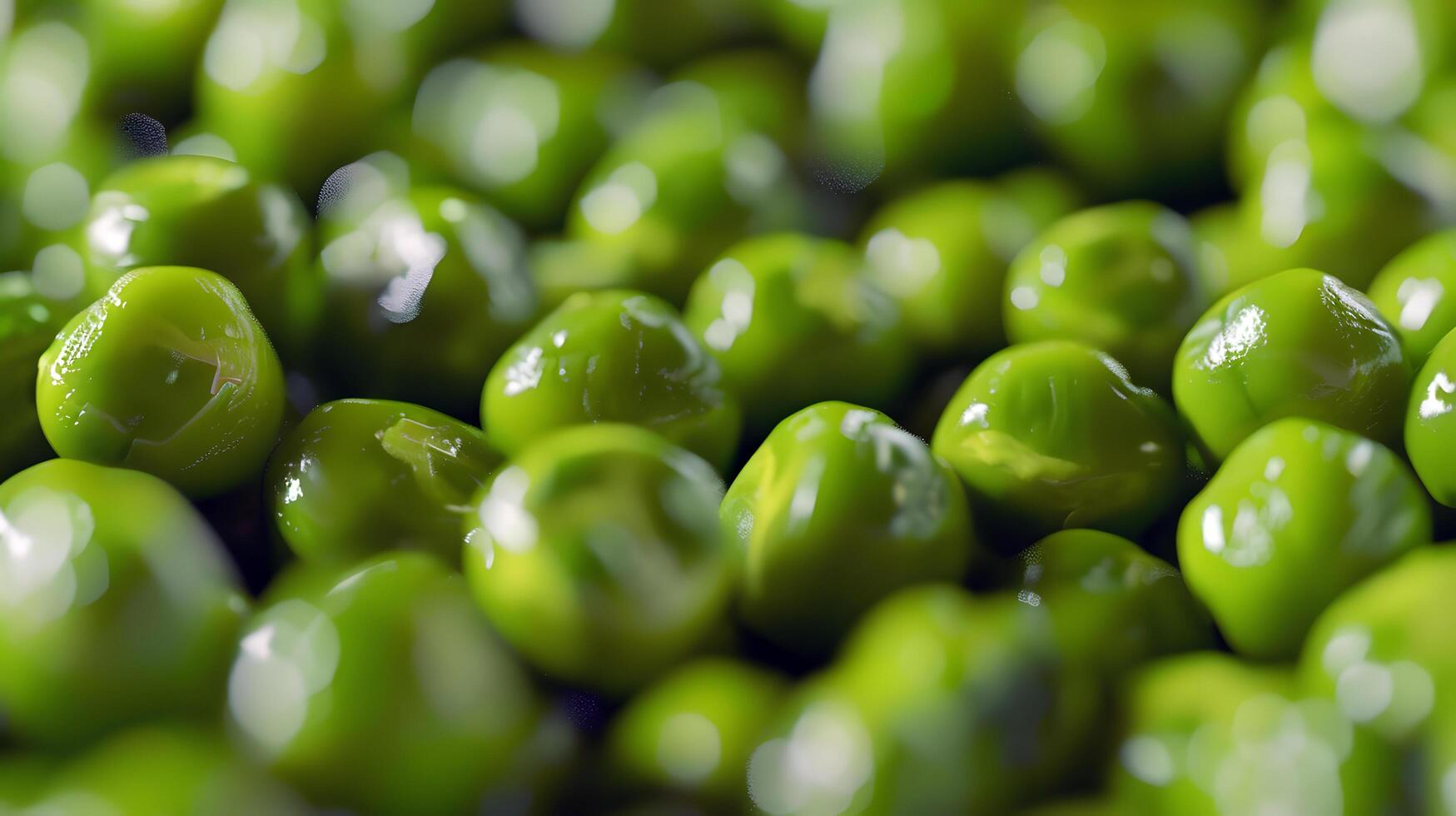 vivid green peas with water droplets in close-up photo