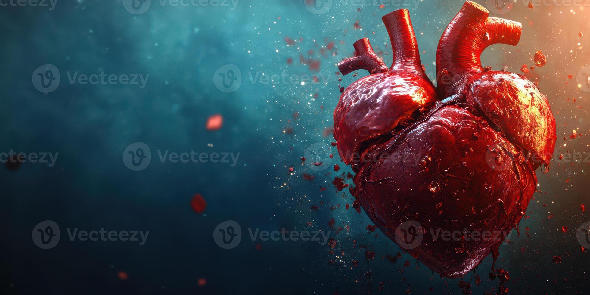 Heart model surrounded by dynamic particles creating a dramatic visual effect at dusk photo