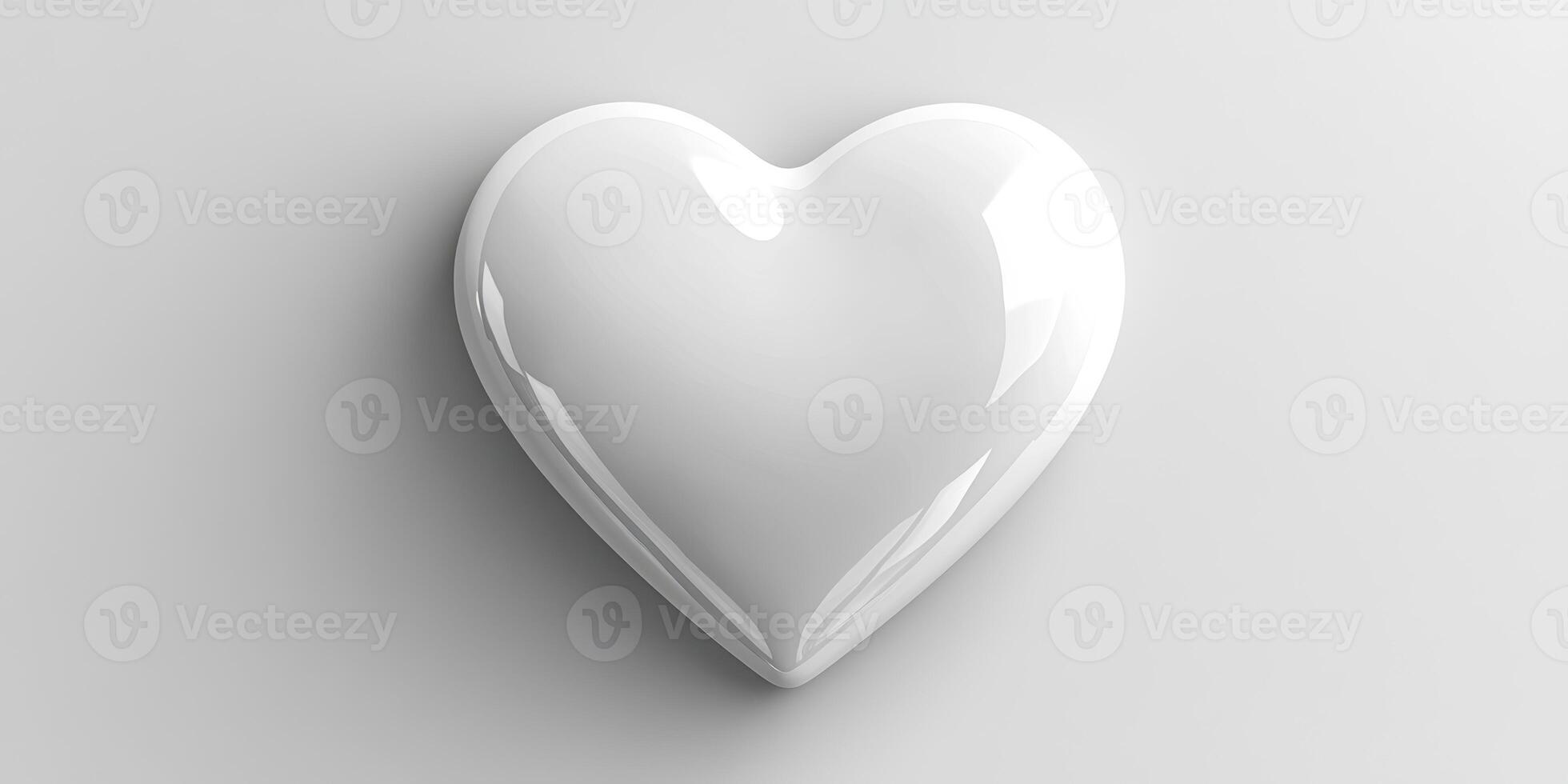 Glossy white heart shape on minimalistic background symbolizes love and affection in modern design context photo