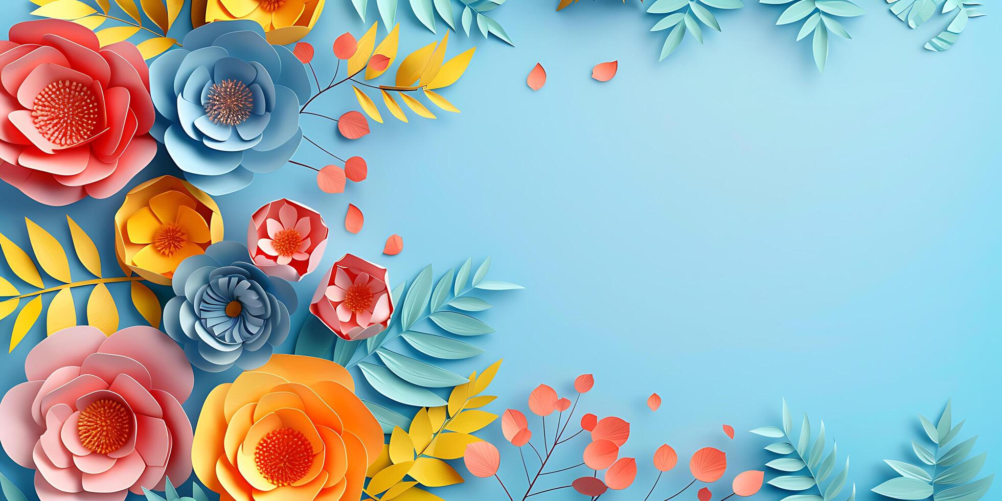 yellow colorful flowers on blue background photo