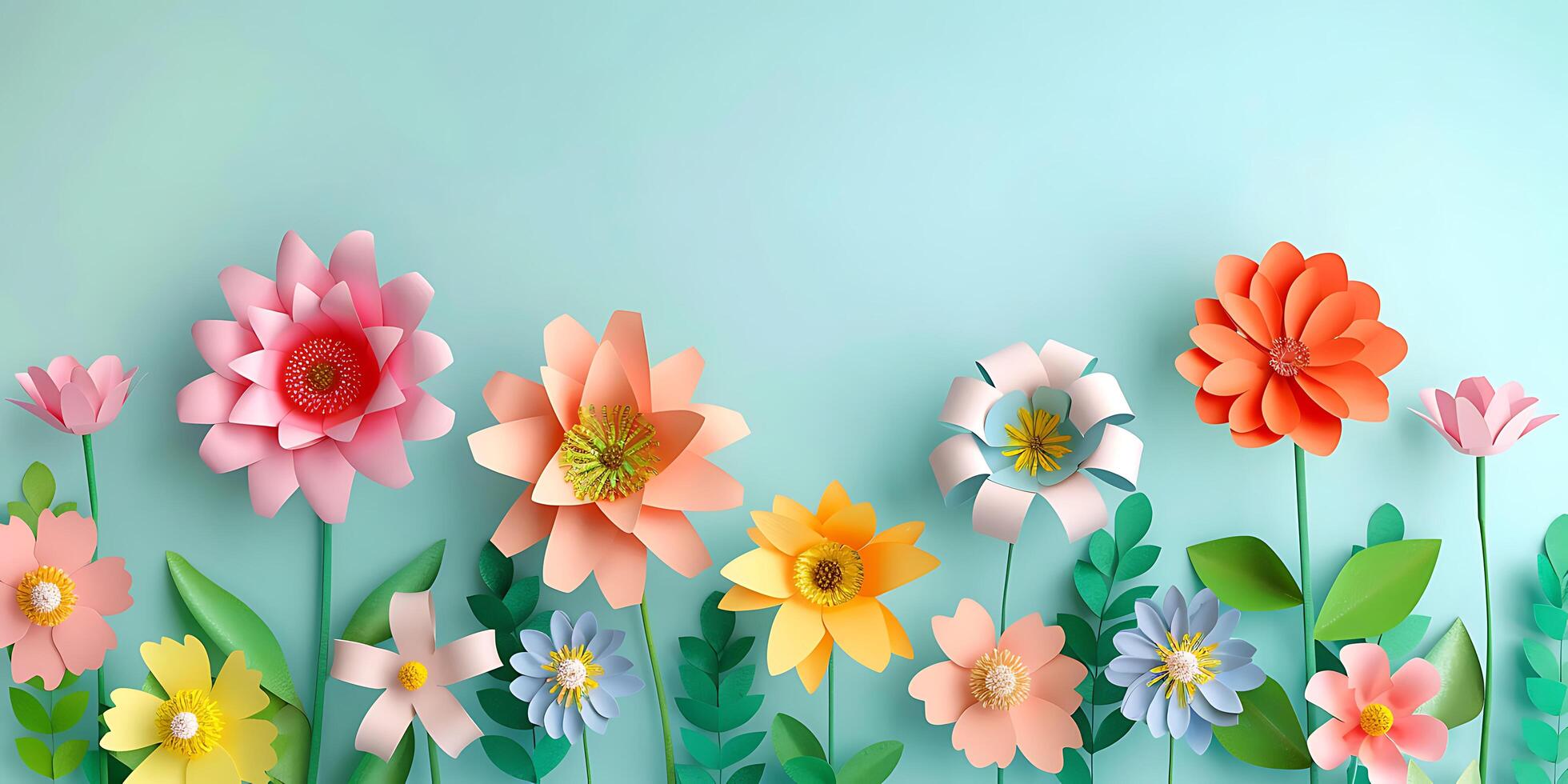 paper flowers on a blue background photo