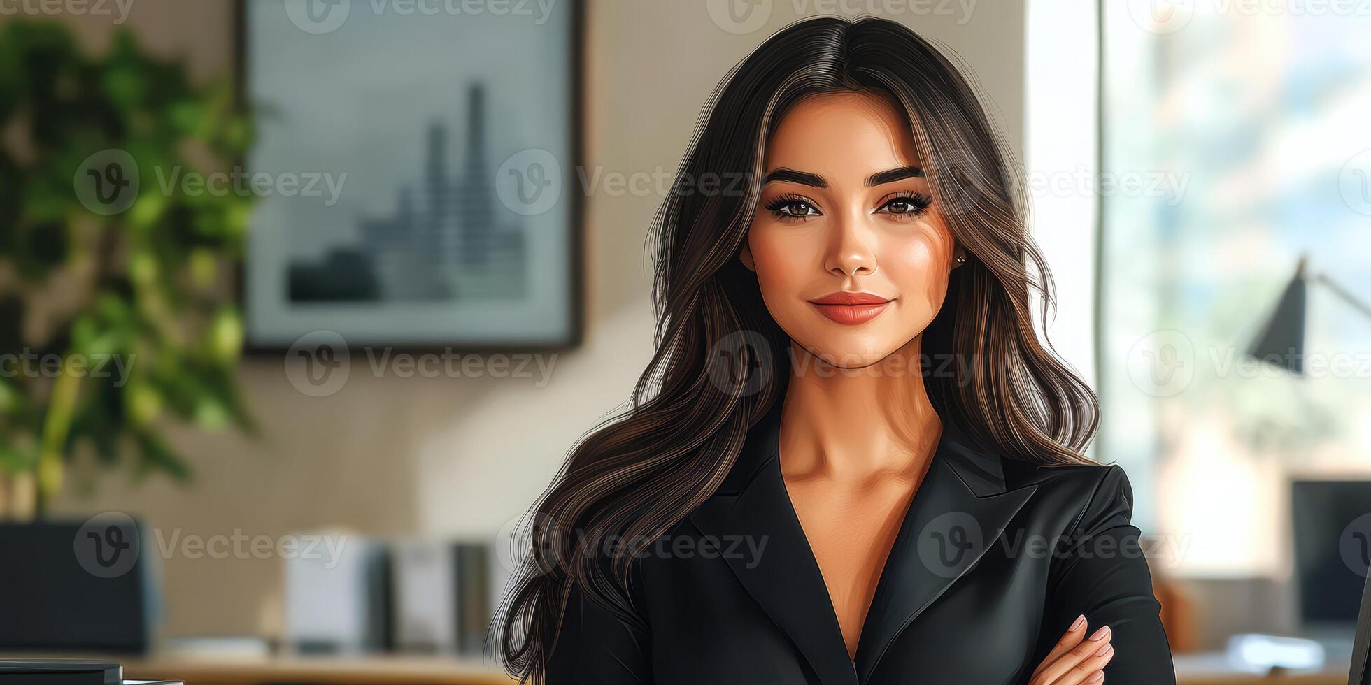 Confident businesswoman in an elegant office setting showcasing professional attire and a poised expression photo