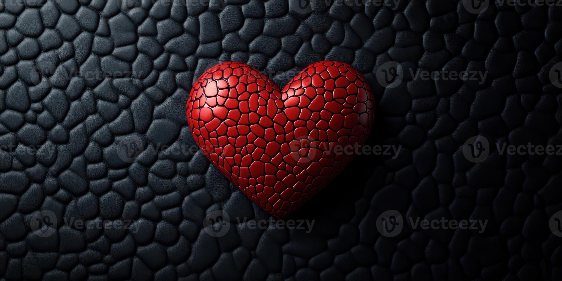Red heart shape with textured pattern on a dark, abstract background creating an artistic composition photo