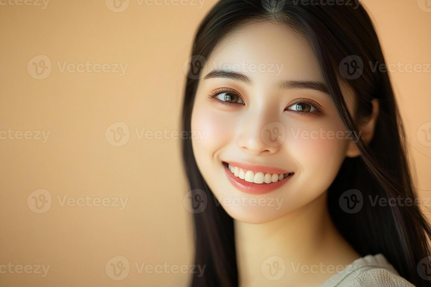 Beautiful asian woman smiling with long hair photo
