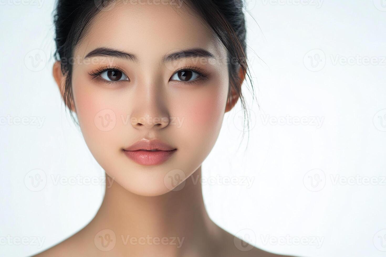 Beautiful asian woman with pink blush photo
