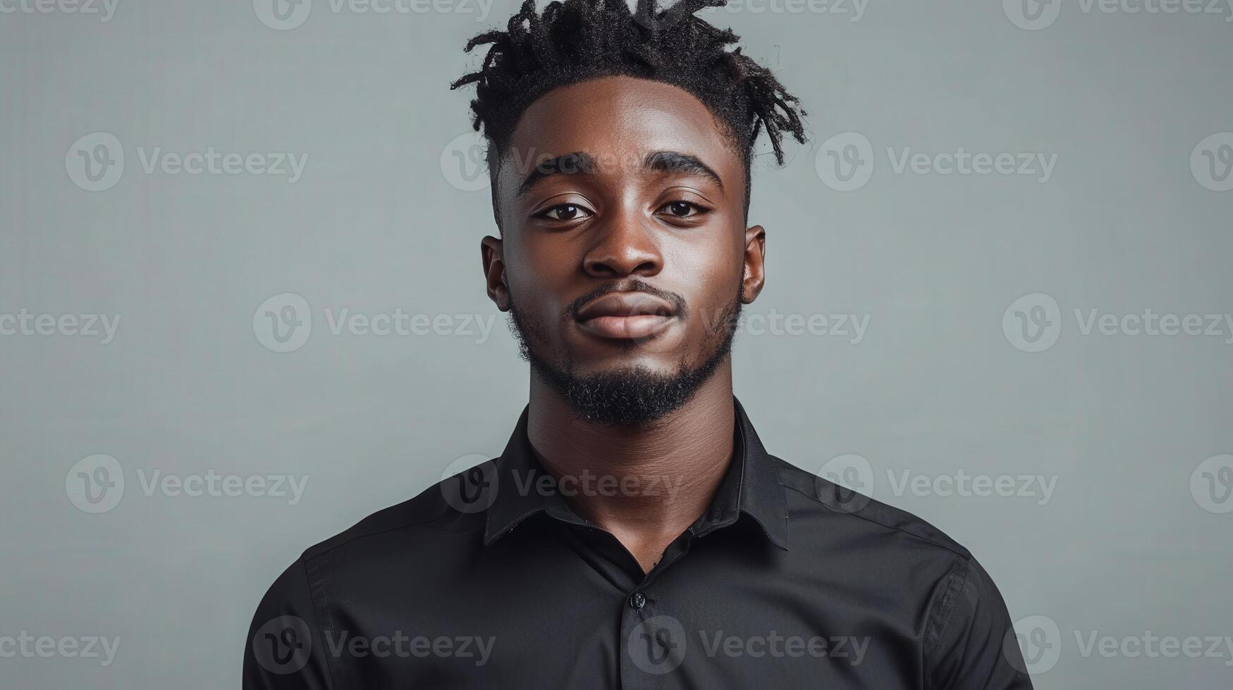 Young Black Man with Dreadlocks Wearing a Black Shirt photo