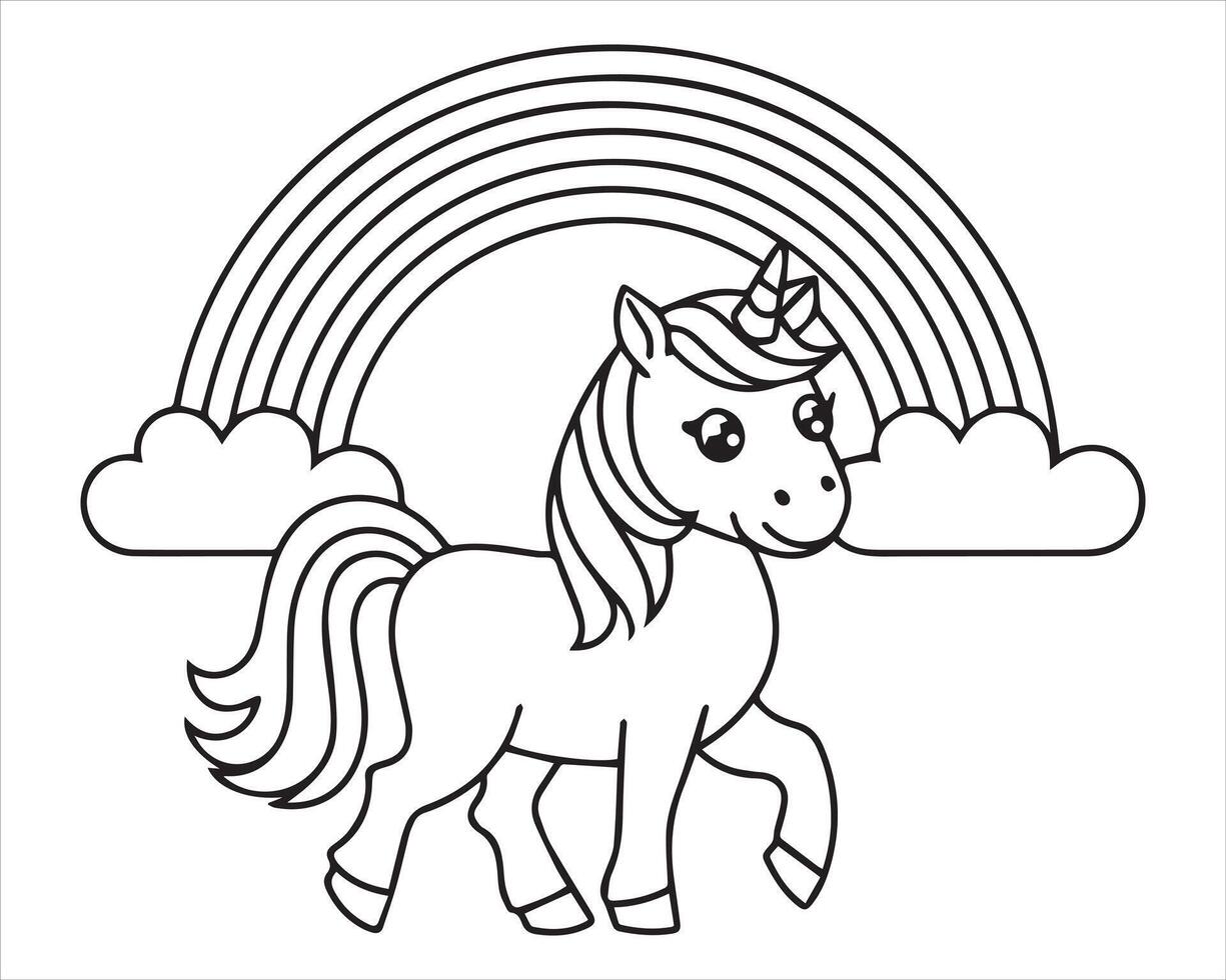 Adorable Unicorn Coloring Page for Toddlers Cute vector