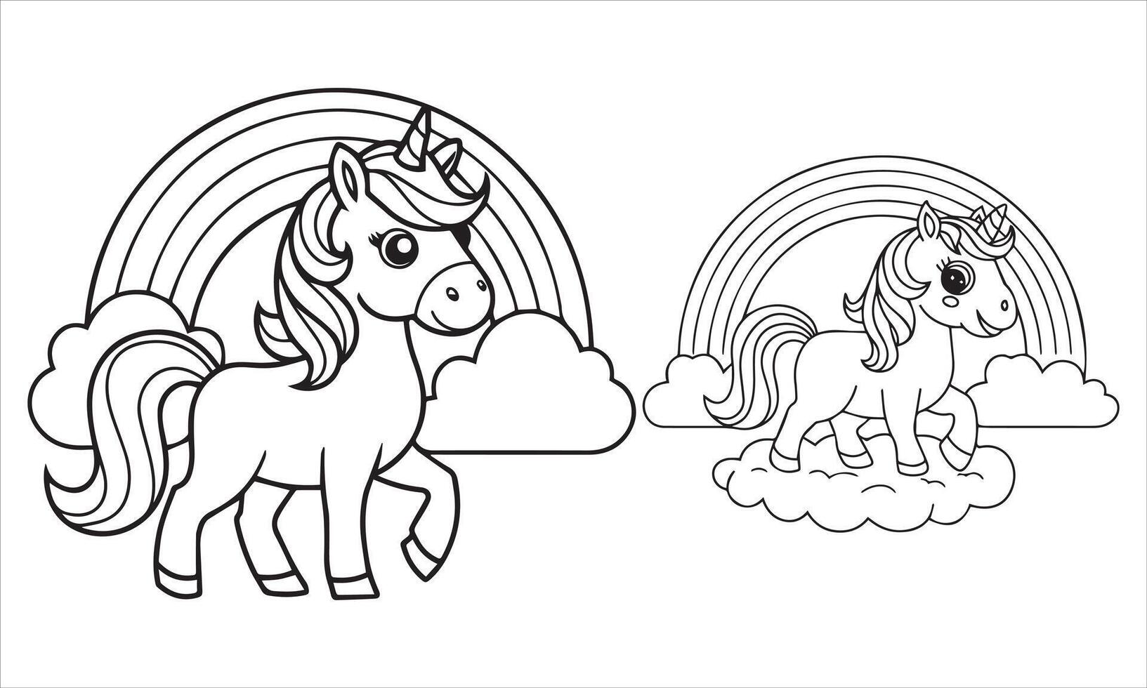cute unicorn coloring page with rainbow and clouds vector
