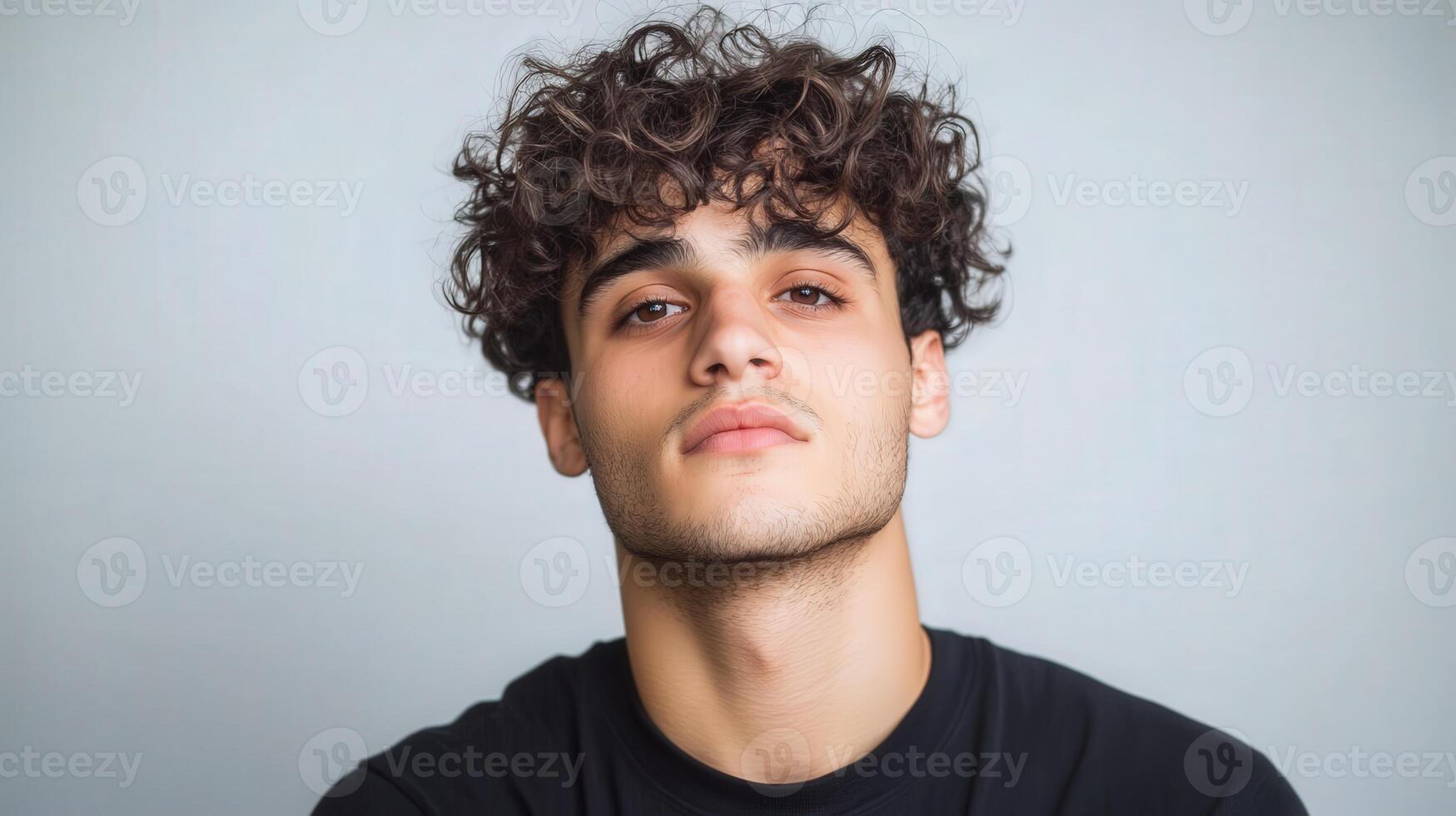 Young Man with Curly Brown Hair Portrait photo