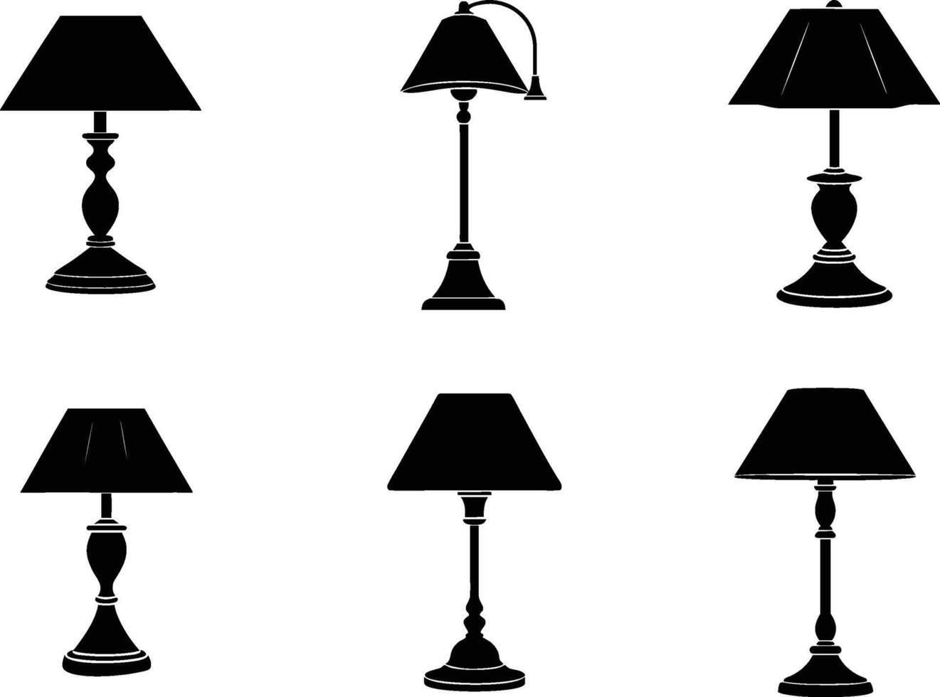Table Lamp Icons Home Decor Silhouette Set vector