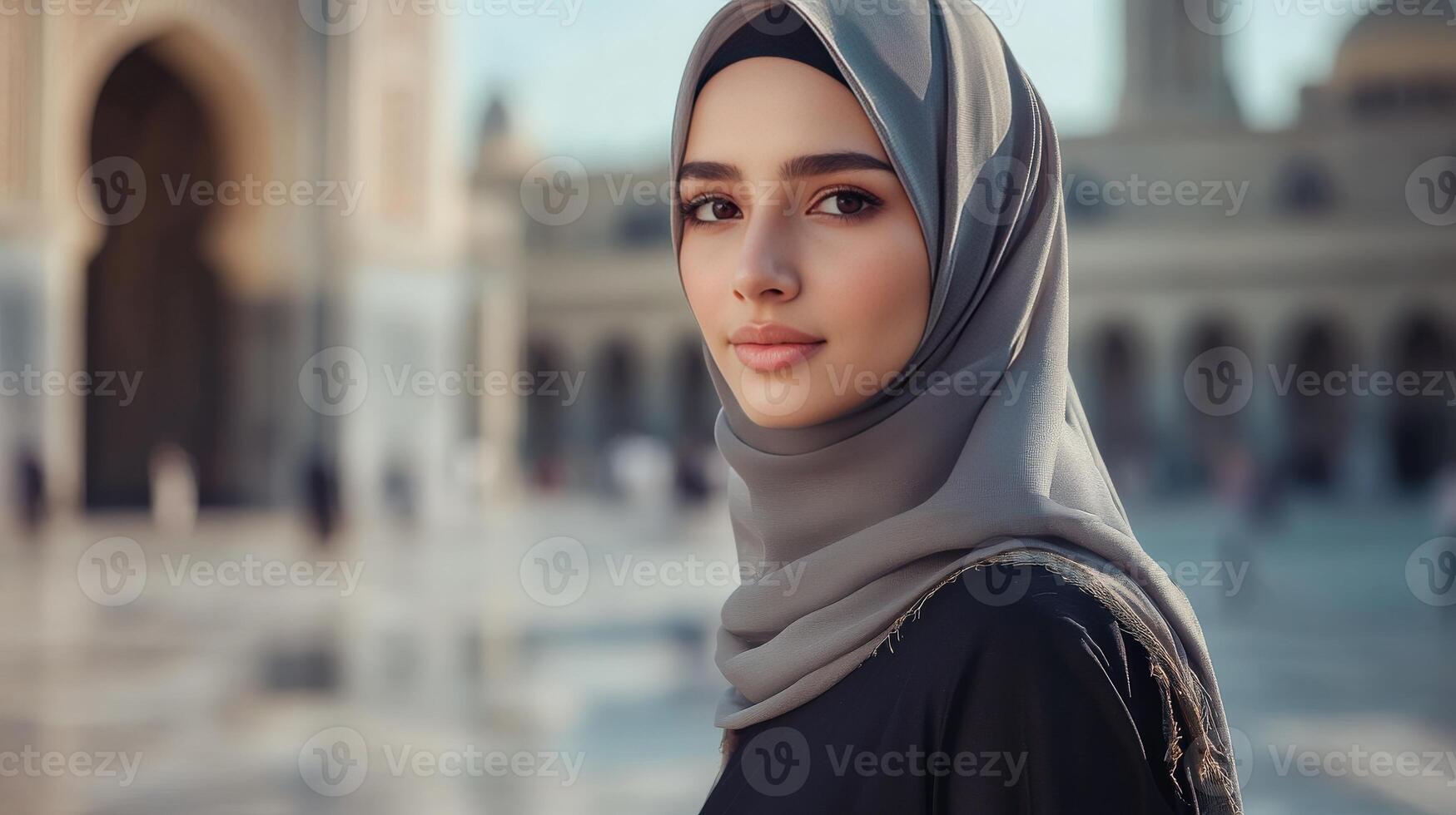 Young Woman Wearing A Grey Hijab Outdoors photo