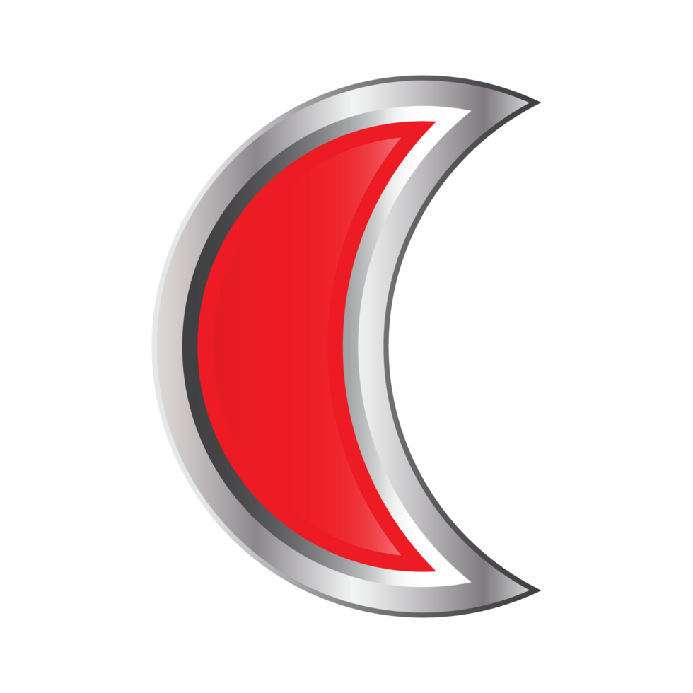 A red crescent moon icon with silver edges png