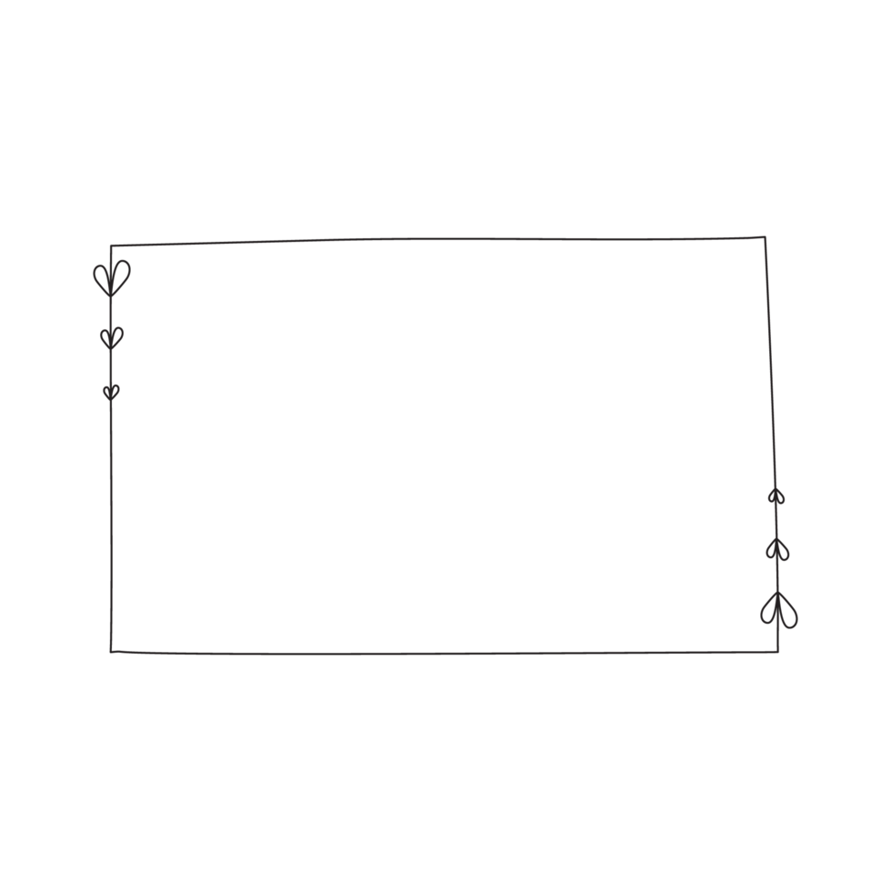 Hand-Drawn Rectangular Frame with Hanging Hearts png
