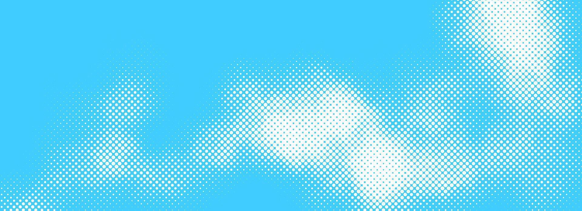 Dotted comic cloud background. Halftone clouds in sky. Pop art heaven wallpaper for banner, brochure, collage, leaflet, poster. Pixelated smoke, fog or smog texture. vector