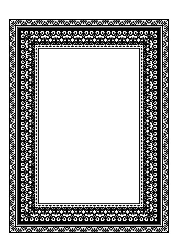 Monochrome rectangular Vertical with Muslim ornament frame. A4 format. Abstract Muslim element of the national pattern of the nomads, of the Kazakhs, Kyrgyz, Mongols, Uzbek. Decorative frame for photo vector